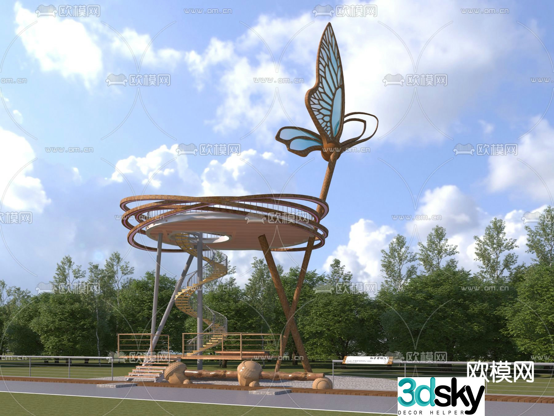 Modern butterfly landscape platform ecological landscape platform 3D model