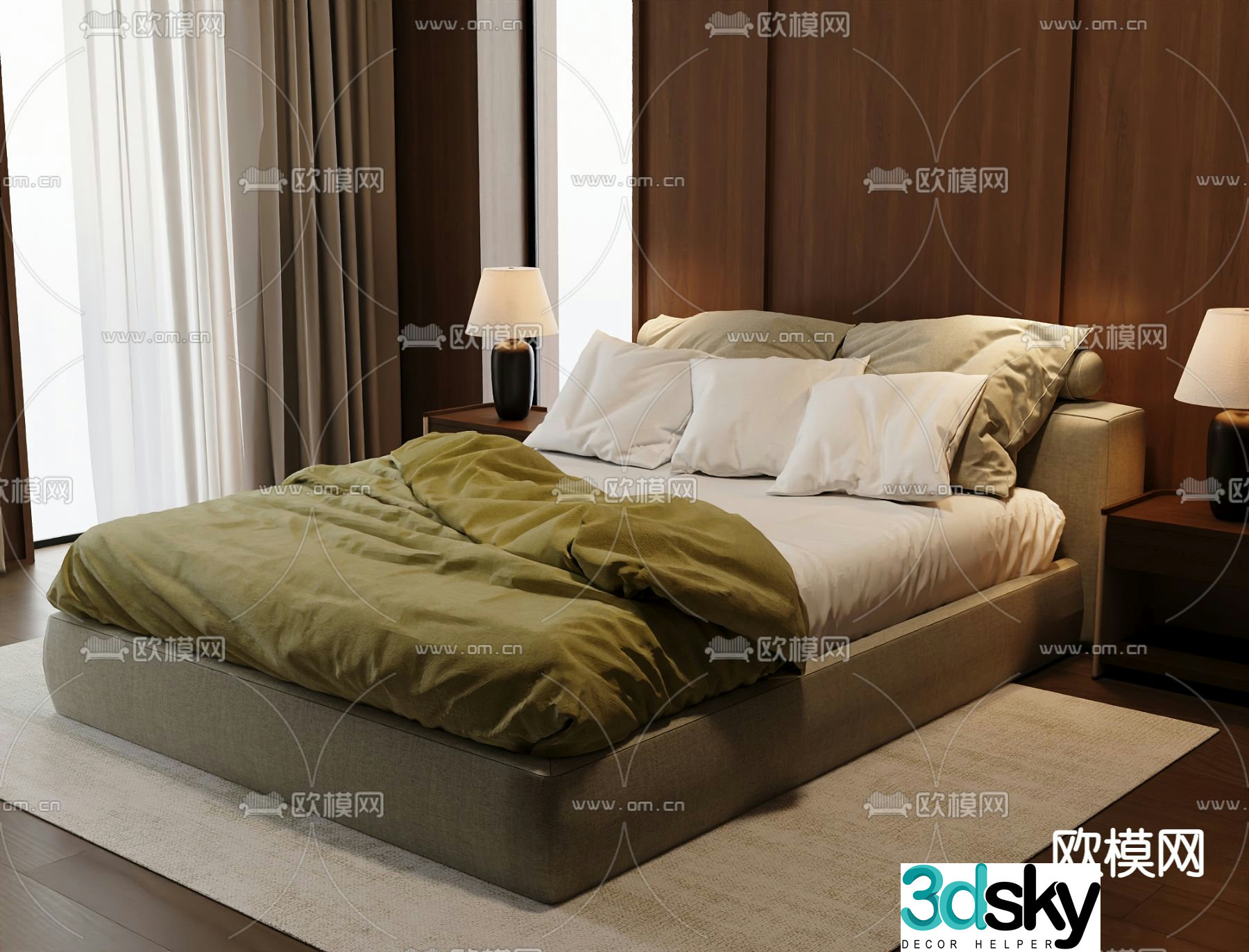 Italian double bed 3d model