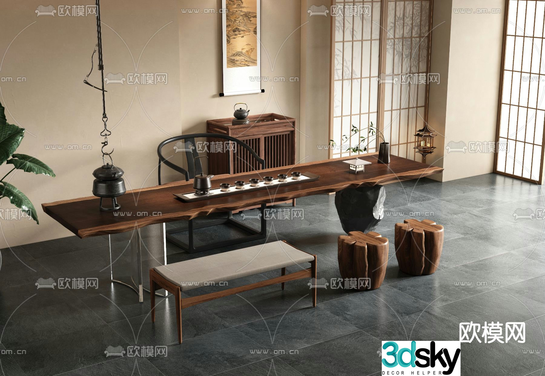 New Chinese style tea table tea table 3d model