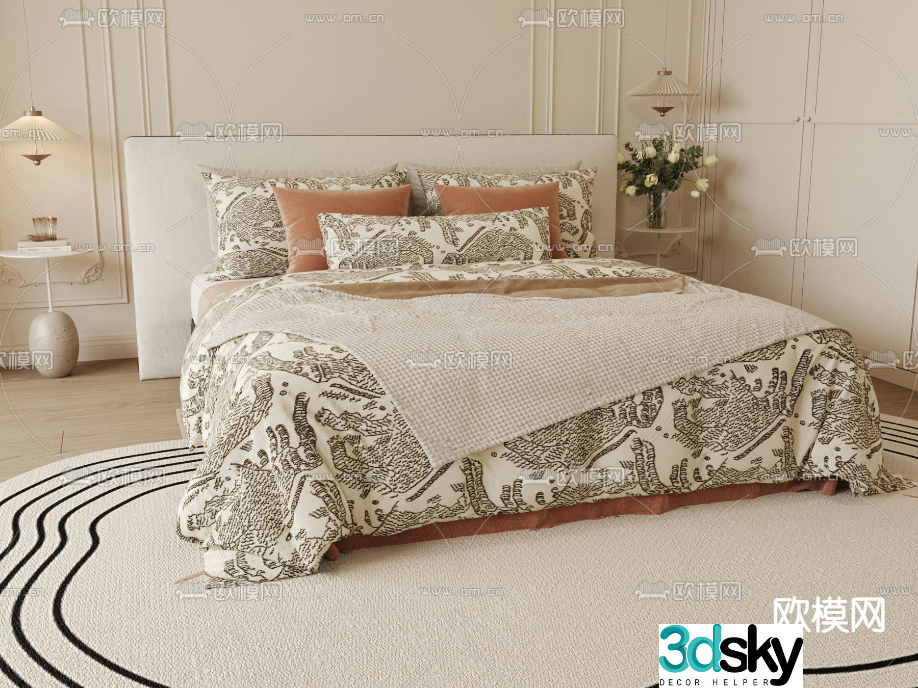 French double bed 3d model