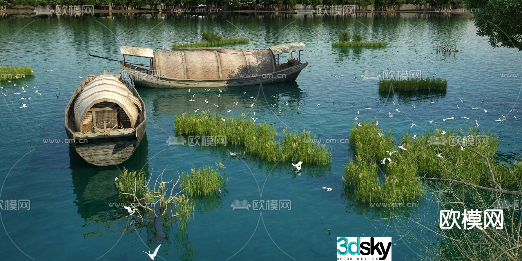 Wetland Lake Birds Wetland Park Landscape 3D Model