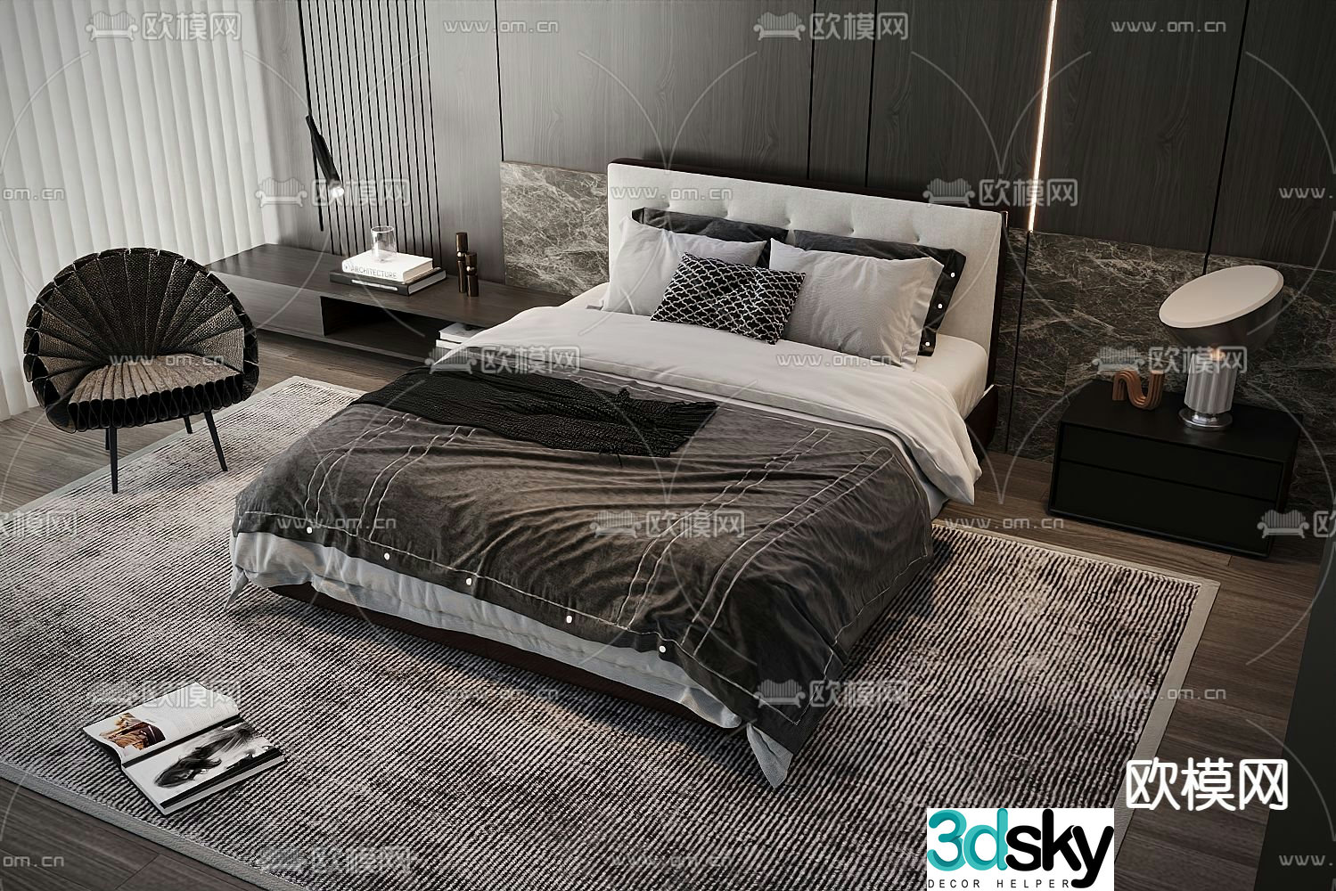 Modern double bed 3d model