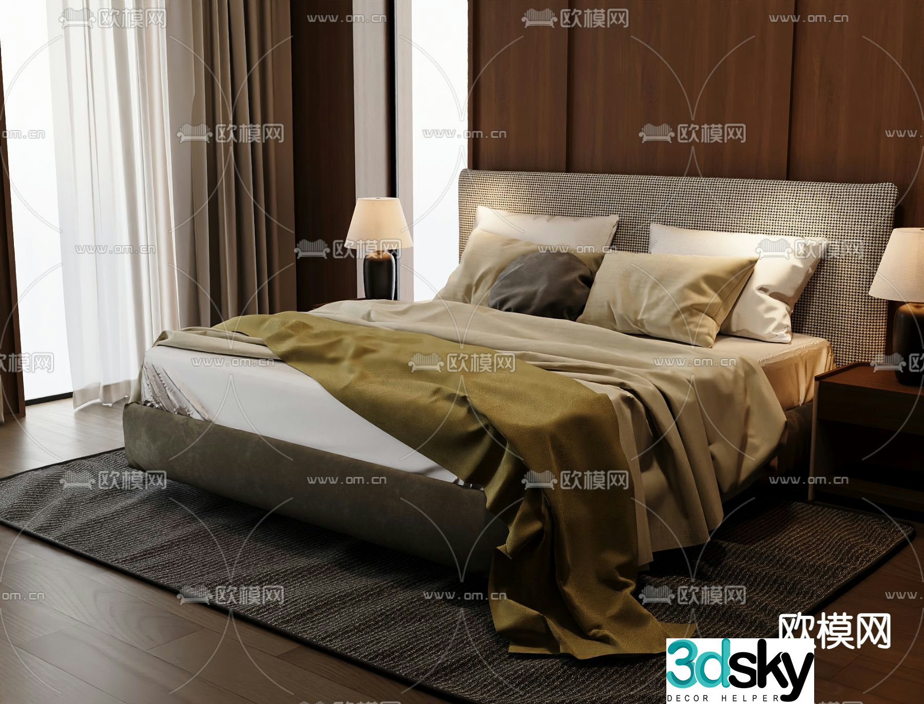 Italian double bed 3d model