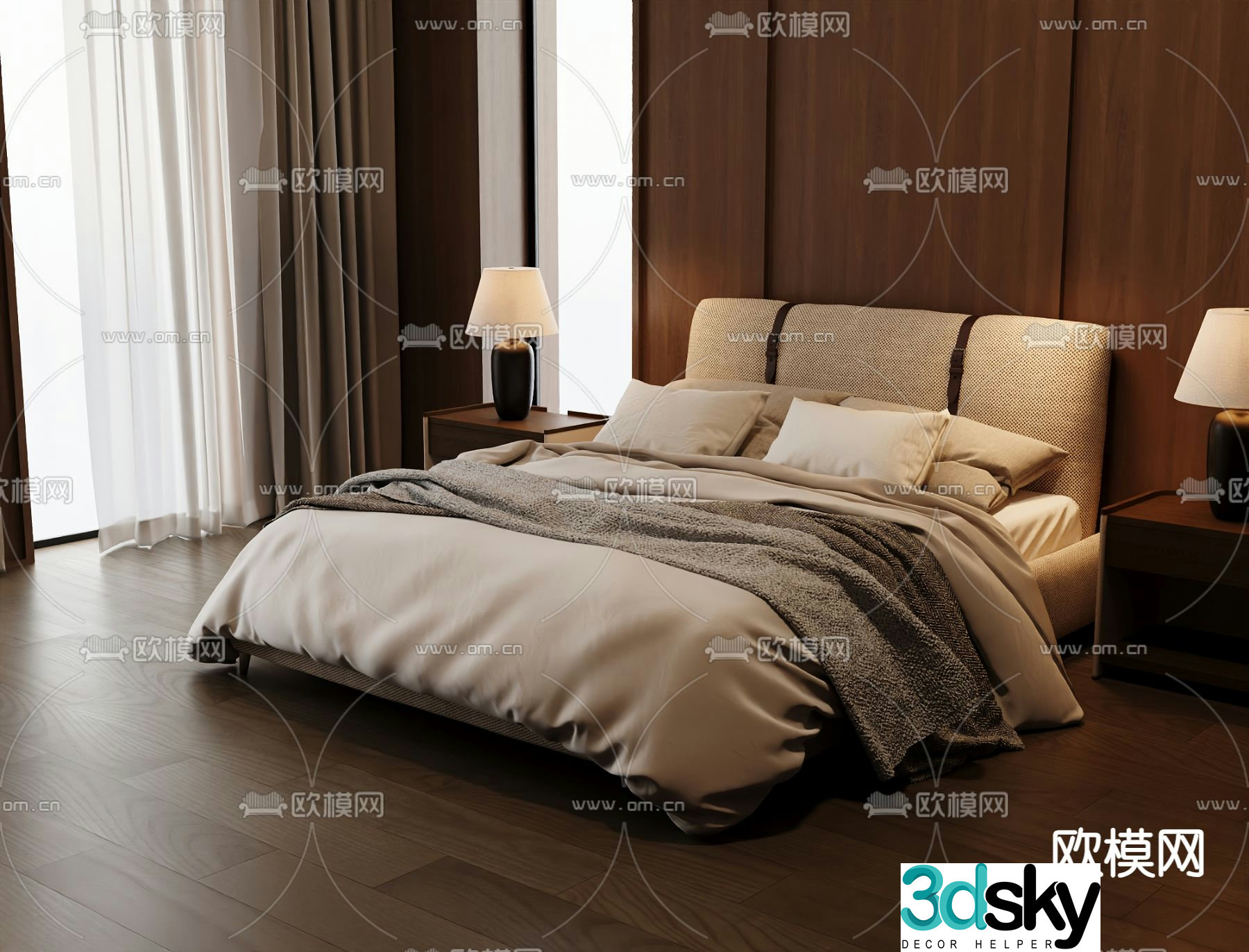 Italian double bed 3d model