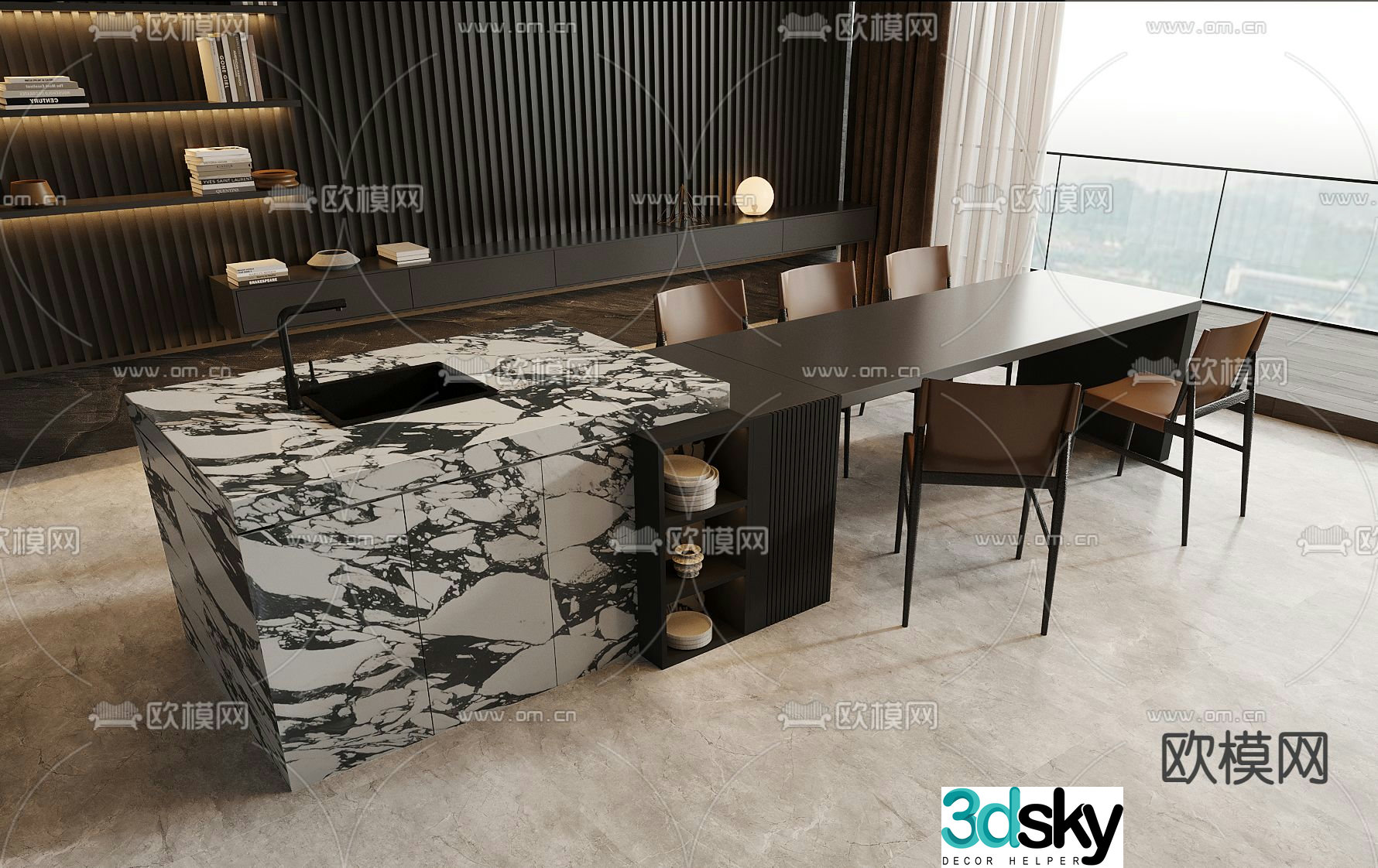 Italian island dining table 3d model