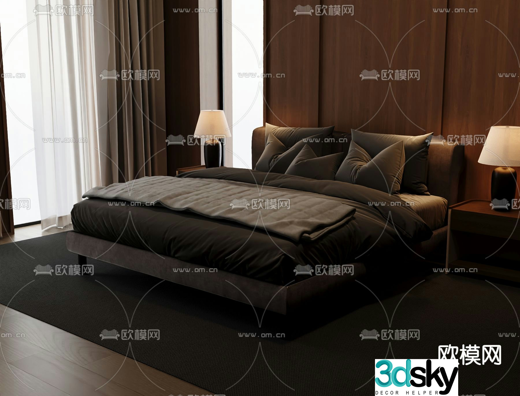 Italian double bed 3d model