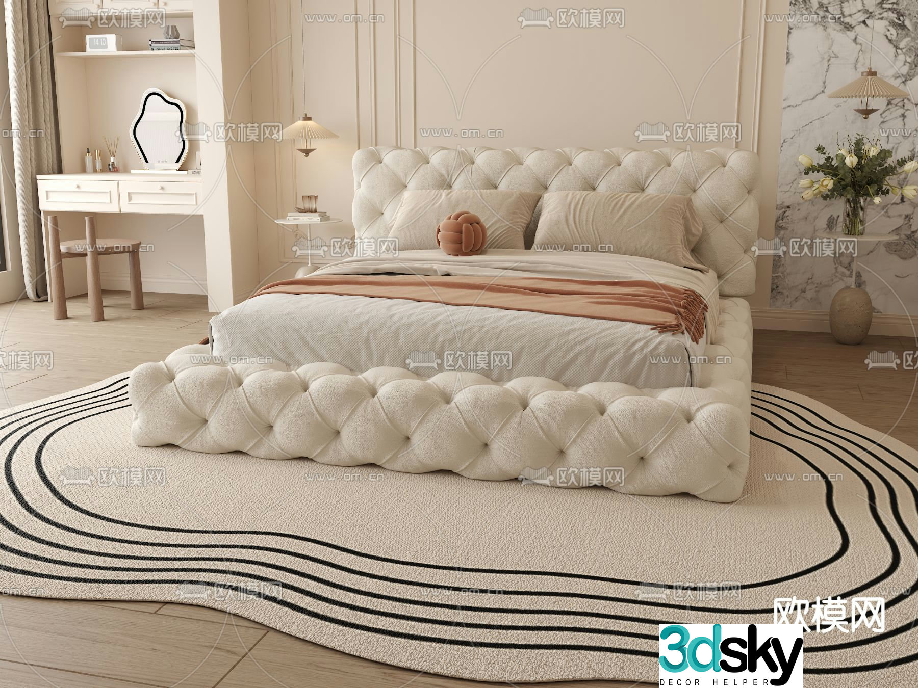 French double bed 3d model