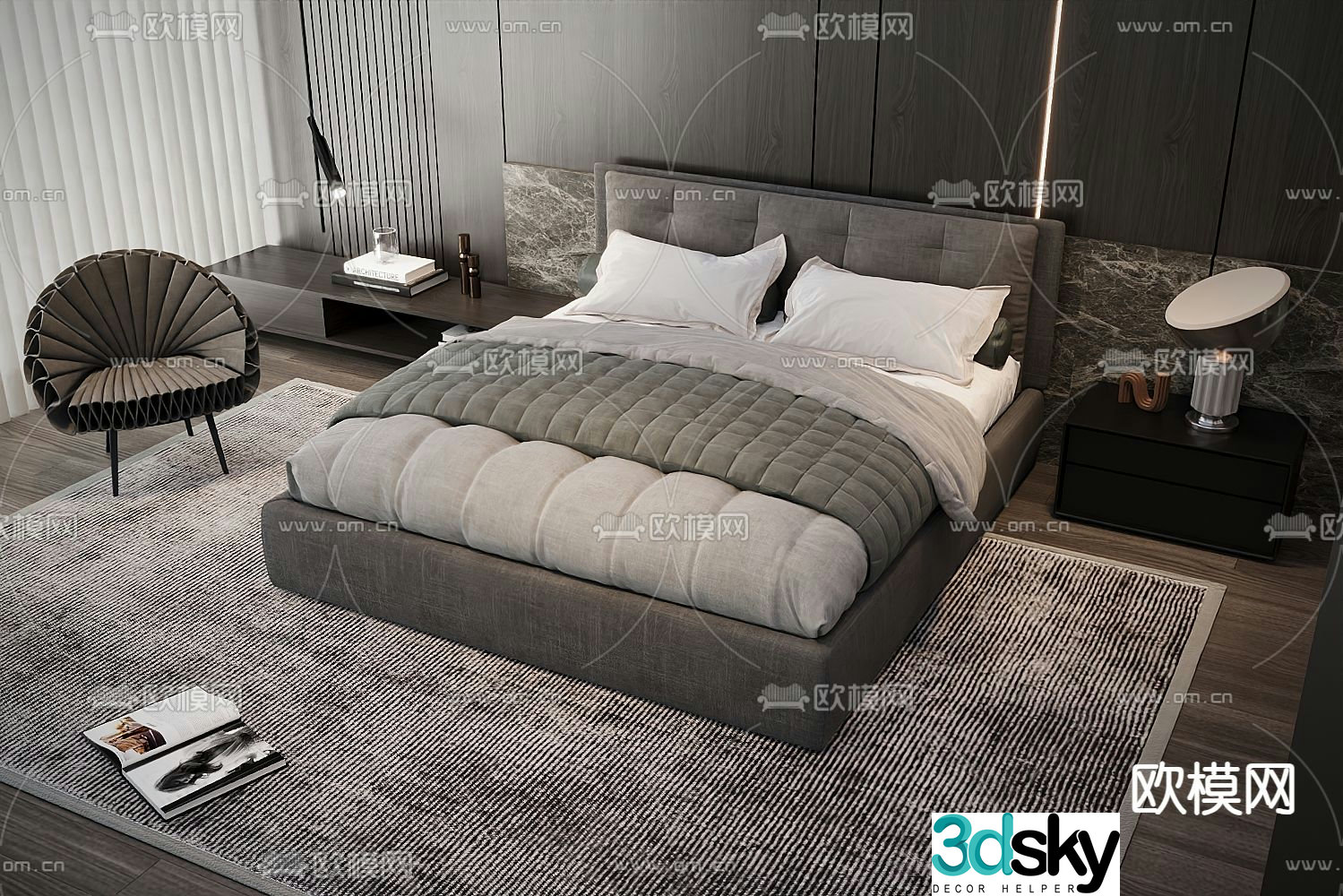 Modern double bed 3d model