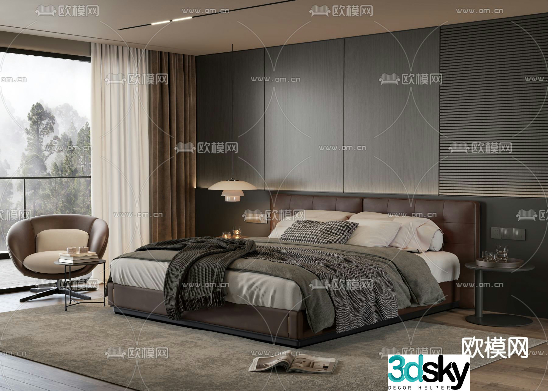 Modern double bed leather bed 3d model
