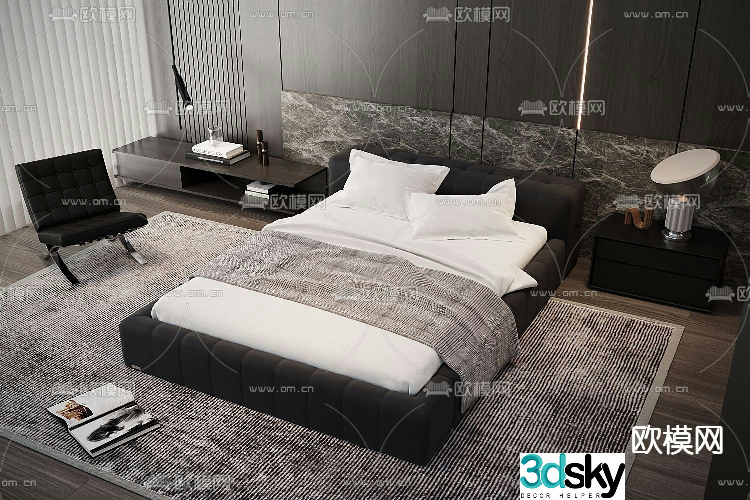 Modern double bed fabric bed 3d model