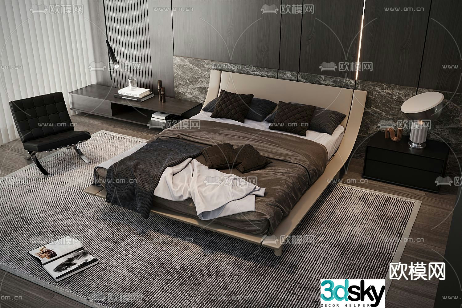 Modern double bed 3d model