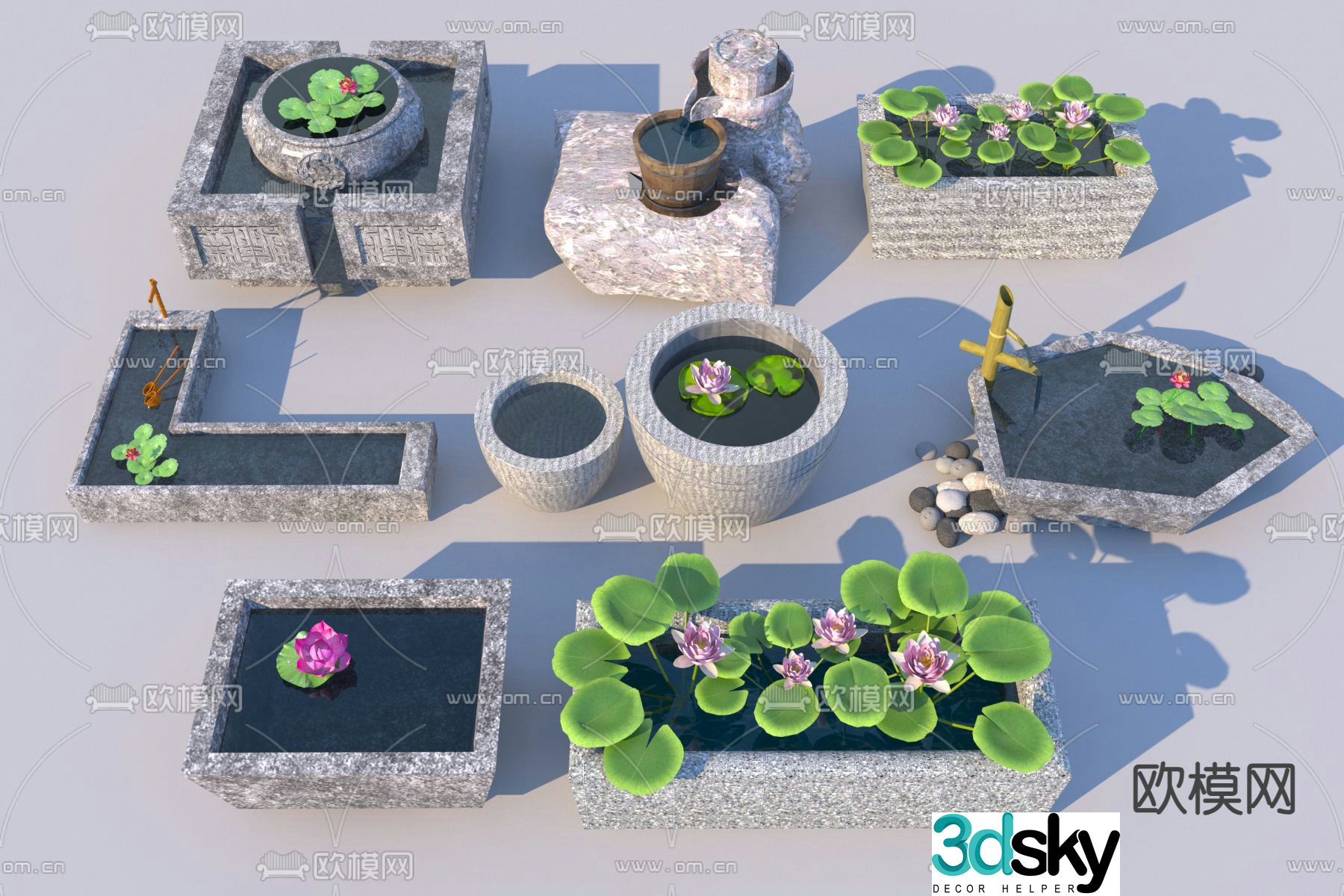 New Chinese style courtyard sketch lotus pond 3D model