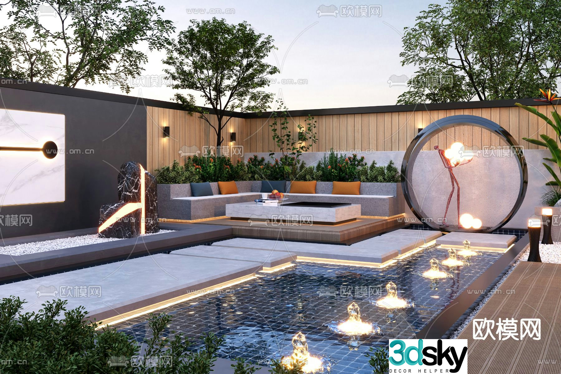 Modern villa courtyard 3d model