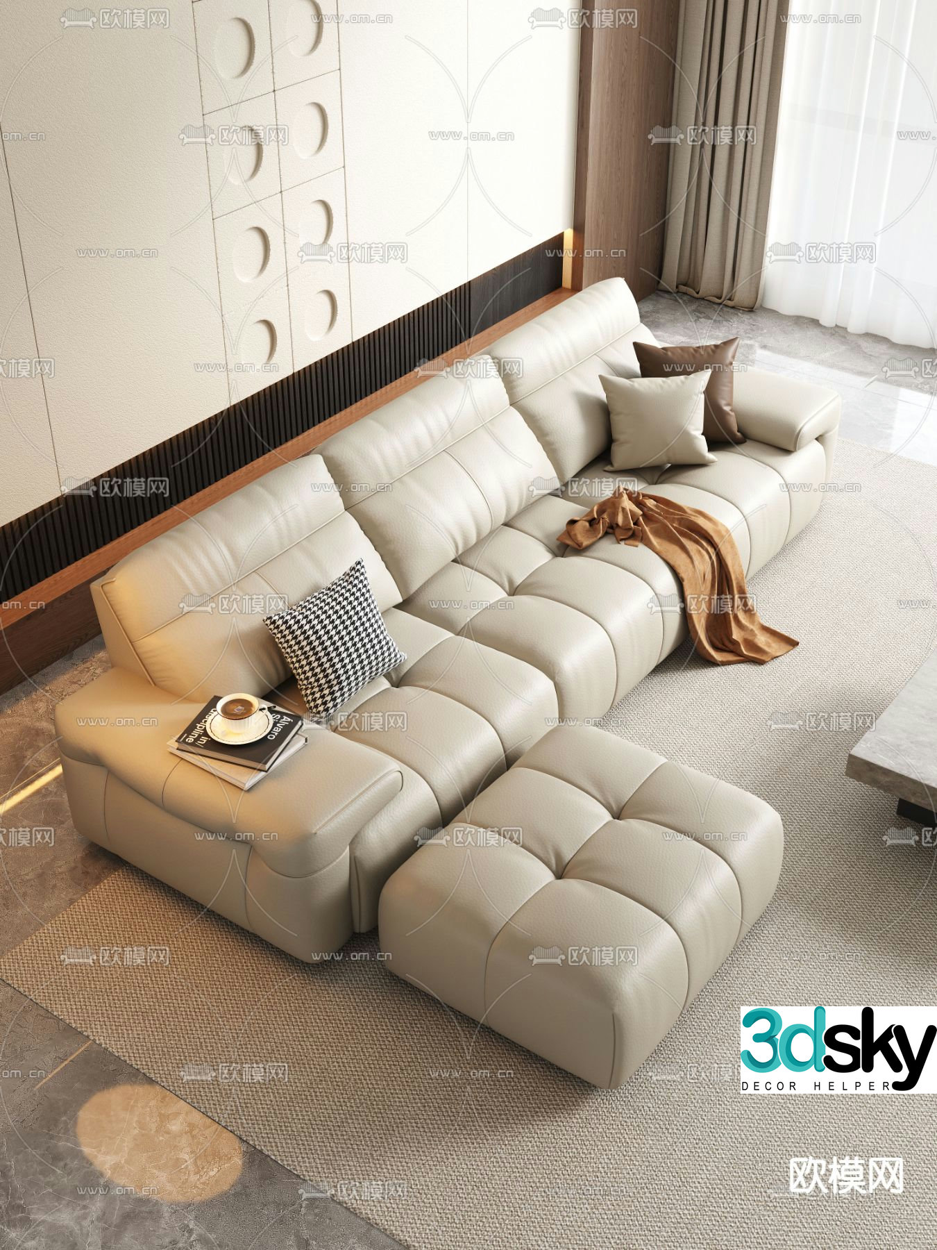 Three seater sofa leather sofa 3d model