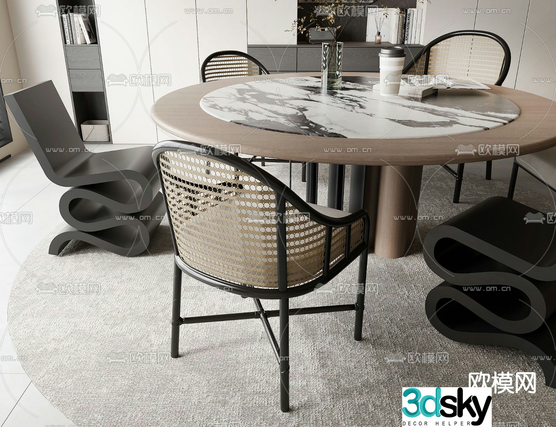 Medieval style dining table and chairs round dining table 3D model