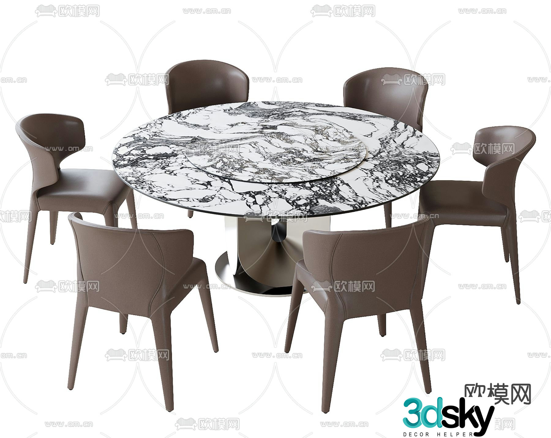 Round dining table and chairs slate dining table 3d model