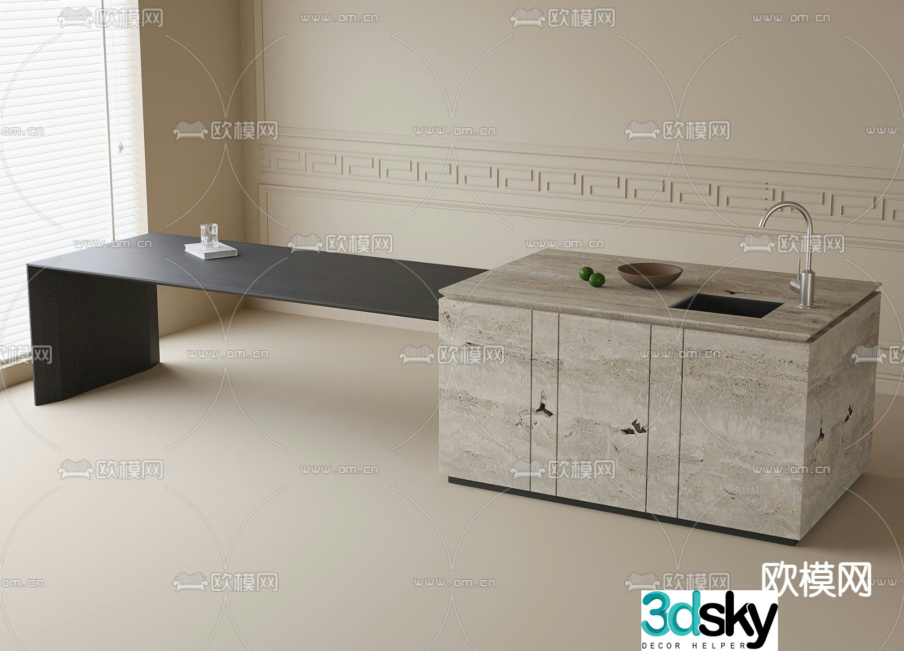 Modern island island dining table 3d model