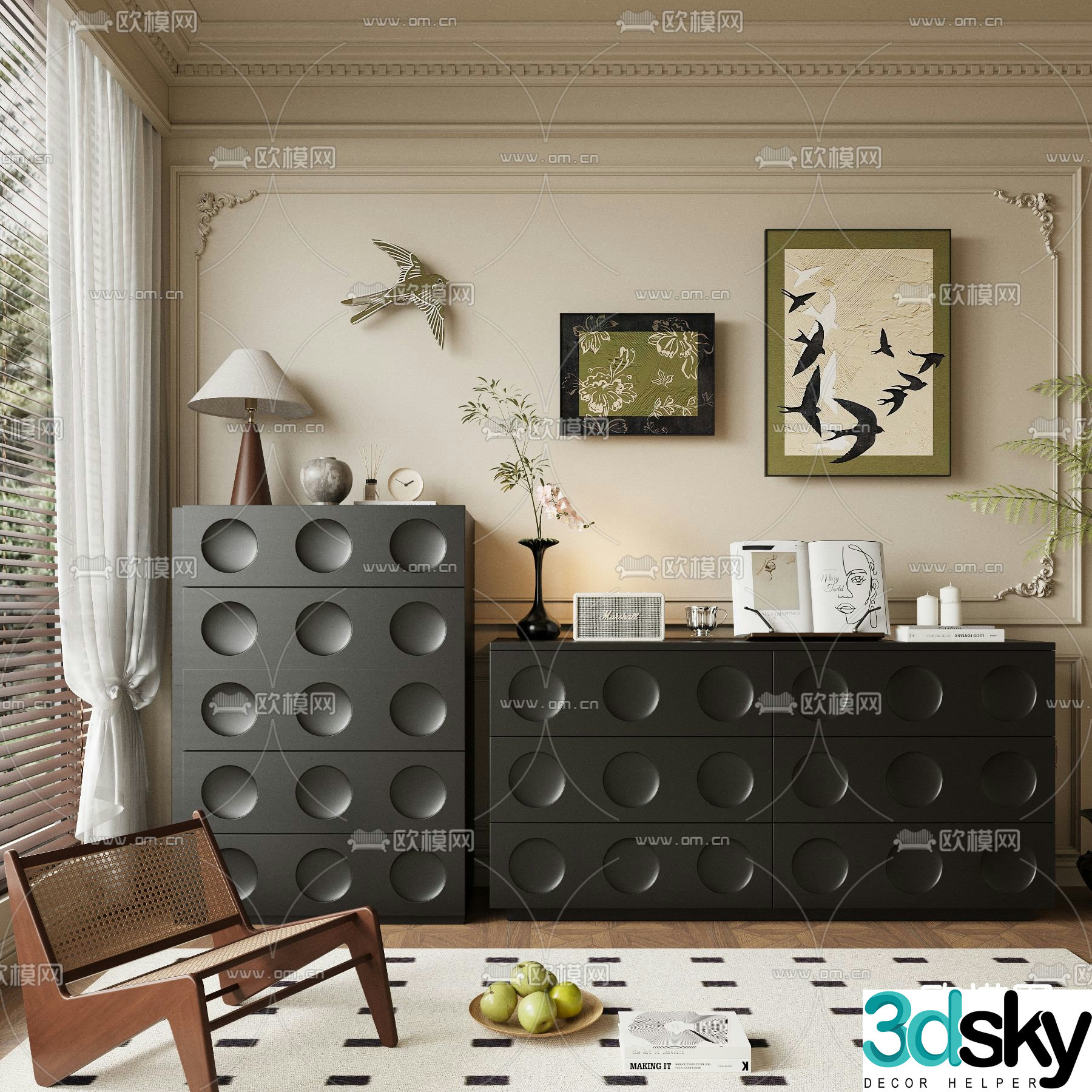 Middle-aged shoe cabinet entrance cabinet 3D model