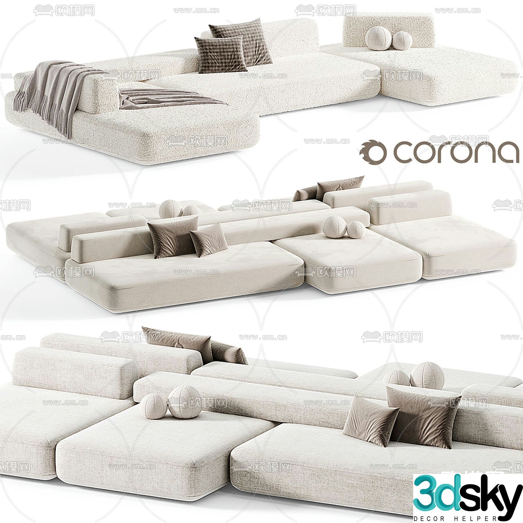 Como modular sofa multi-person sofa 3d model