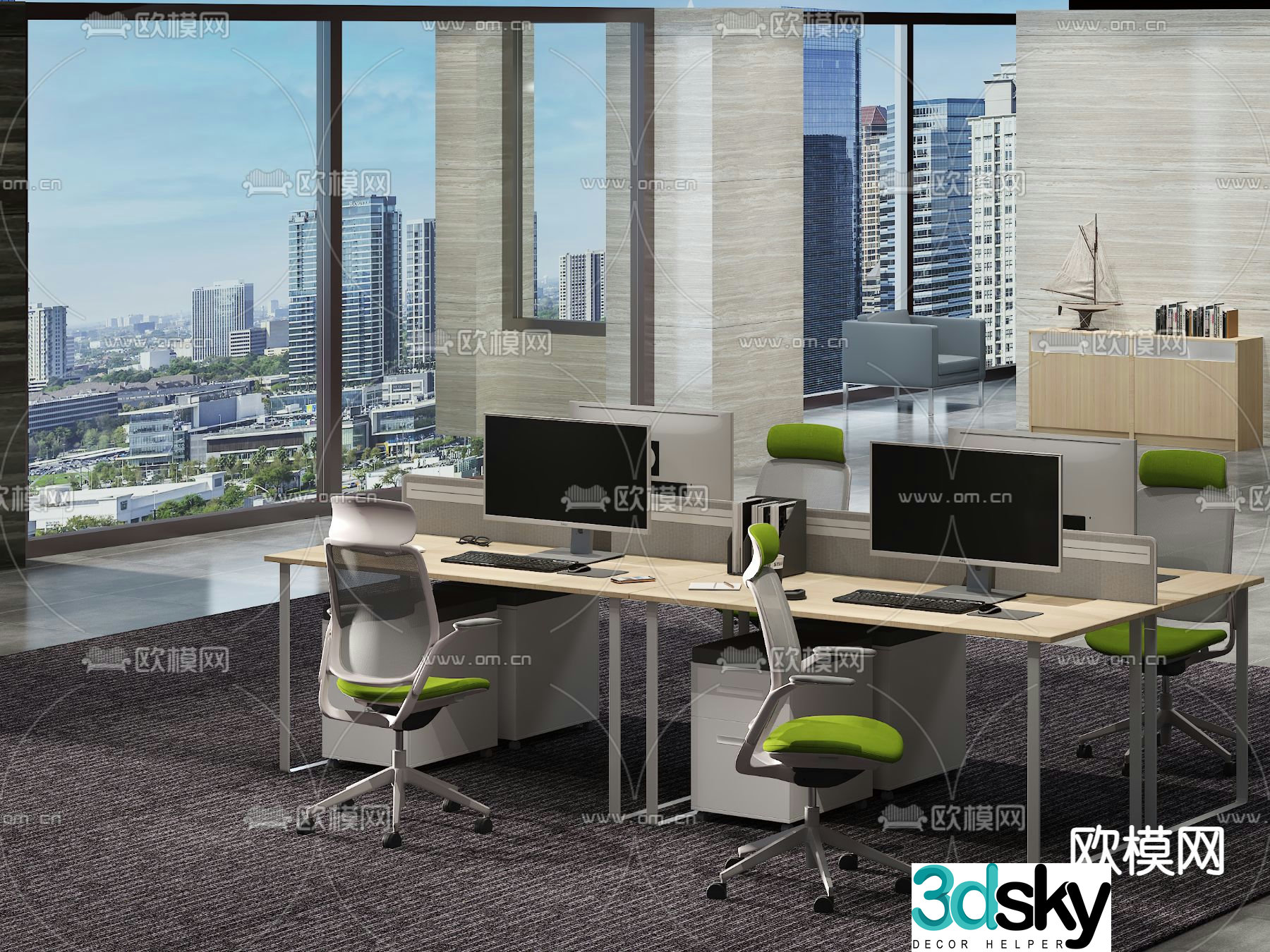 Office desk and chair work station 3d model