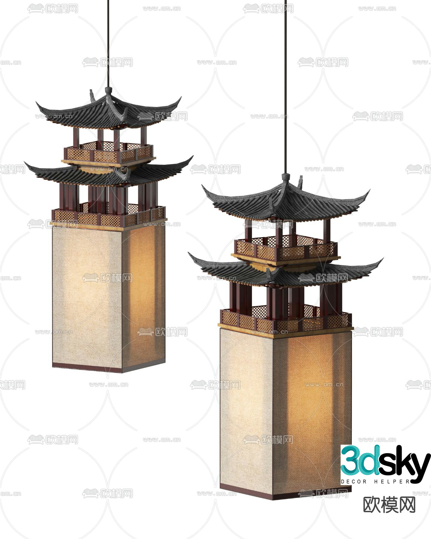 New Chinese Chandelier Tower Chandelier 3D Model