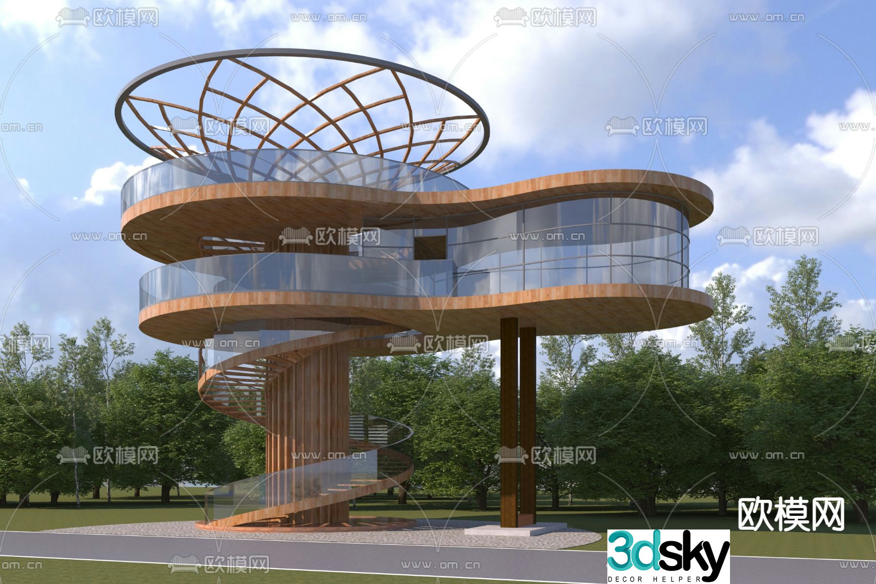 Modern outdoor viewing platform 3d model