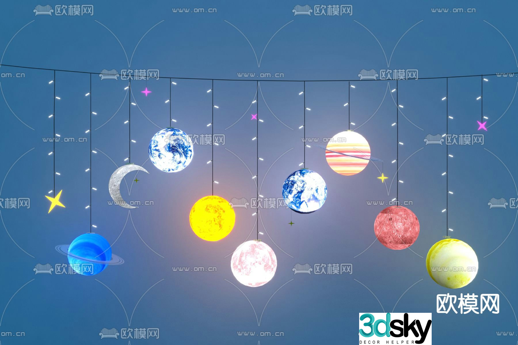 Children’s chandelier planet chandelier moon lamp 3d model