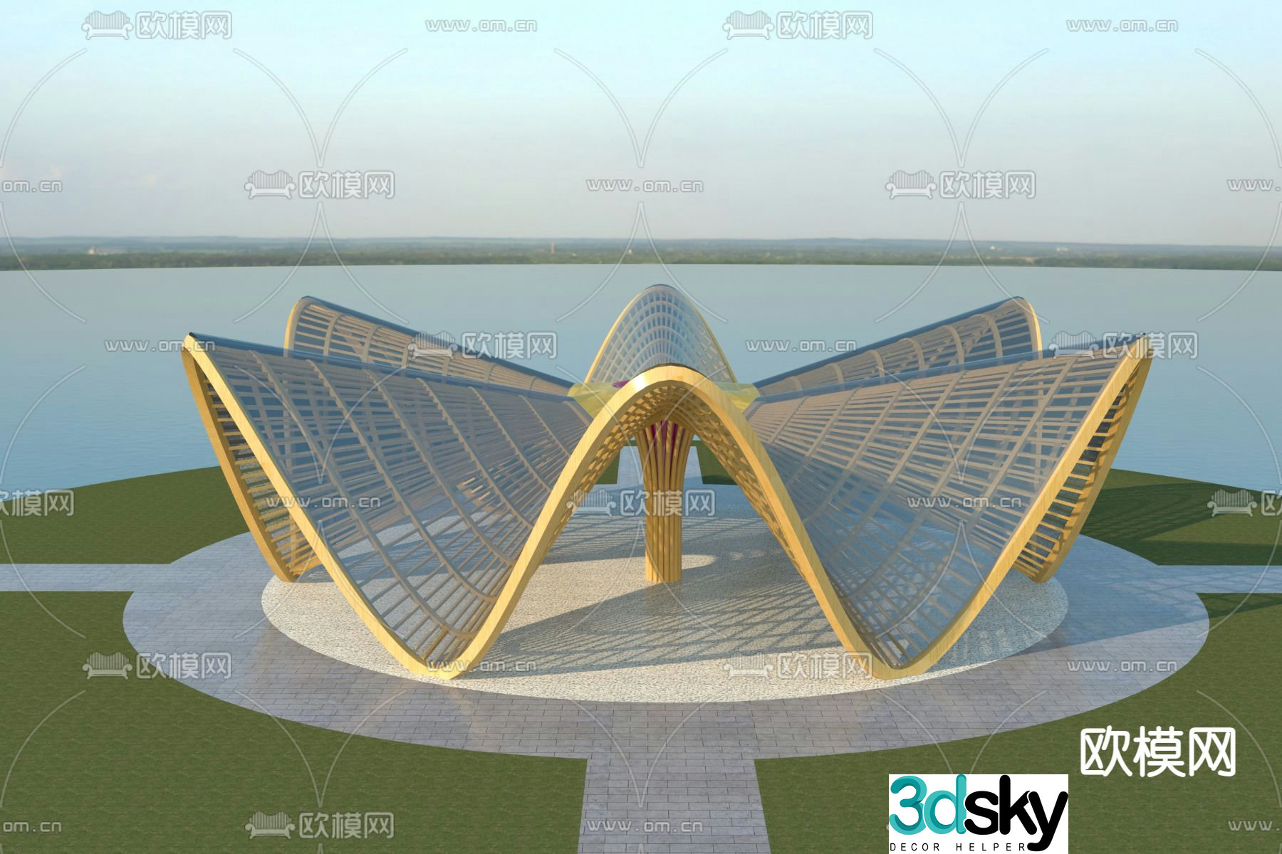 Modern parametric landscape 3D model of corridor frame appearance