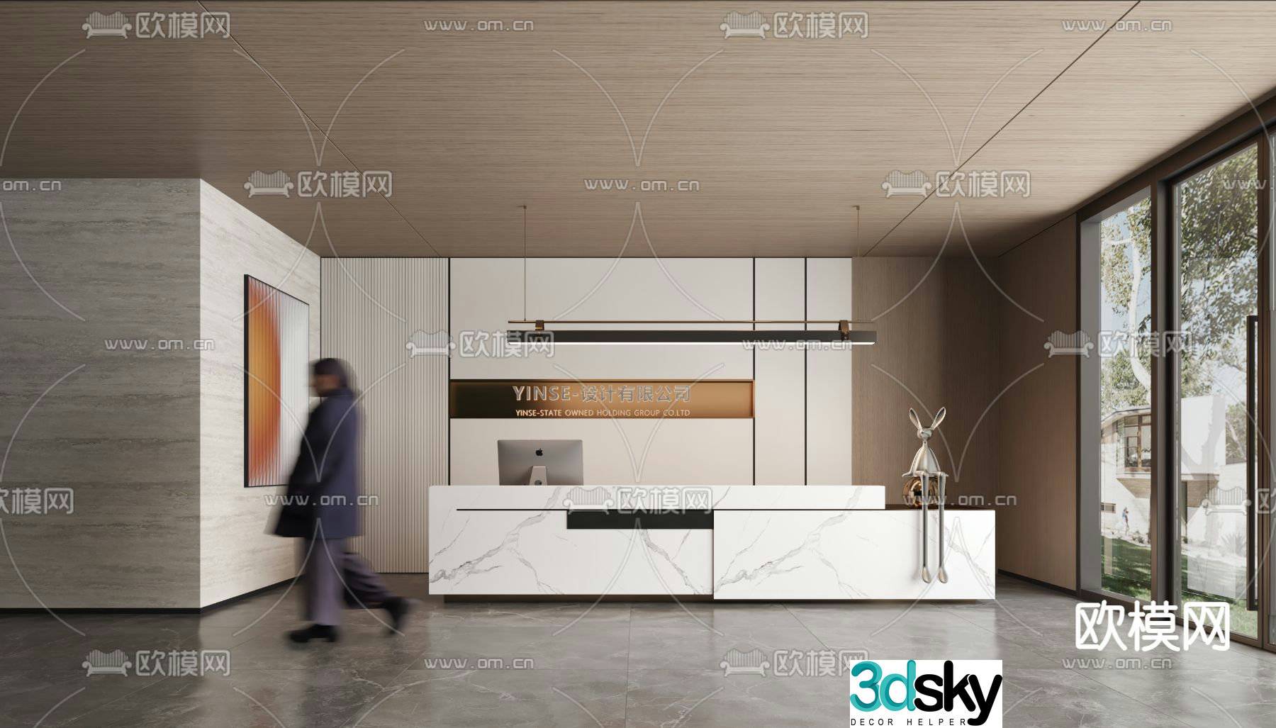 Modern company front desk reception desk 3d model