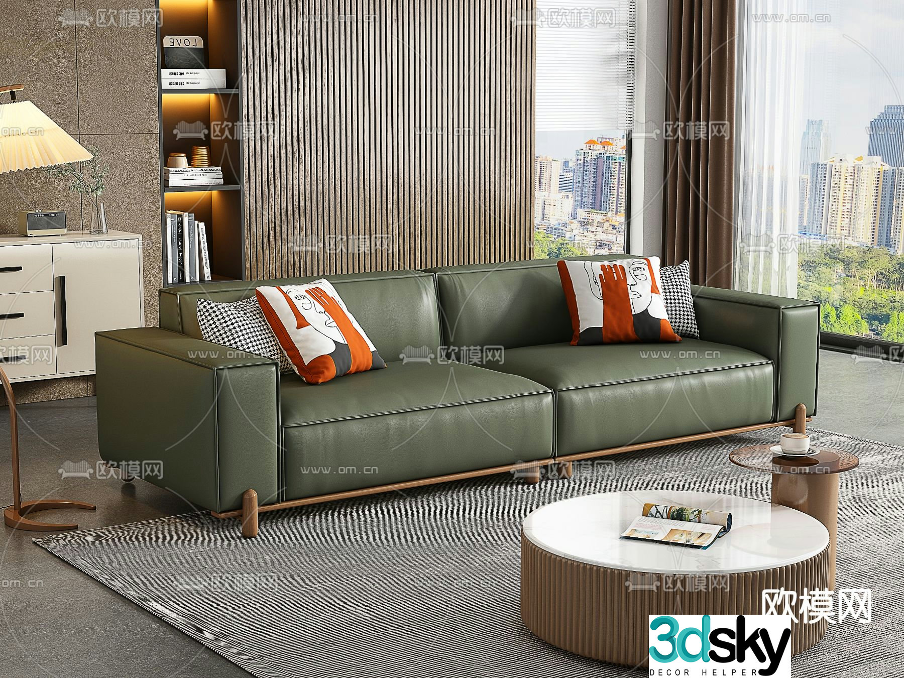 Double sofa leather sofa 3d model