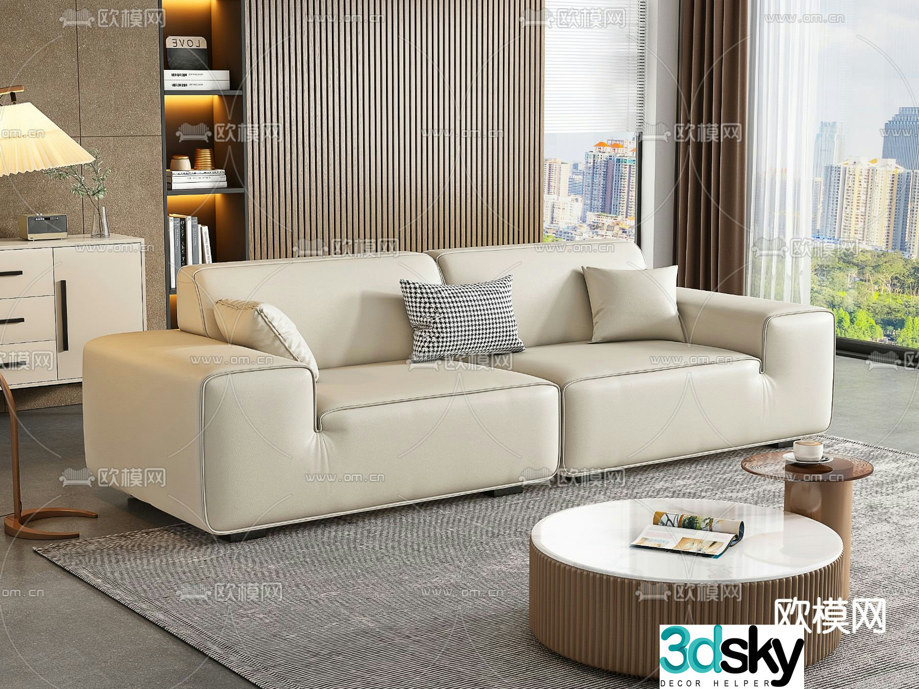 Double sofa leather sofa 3d model