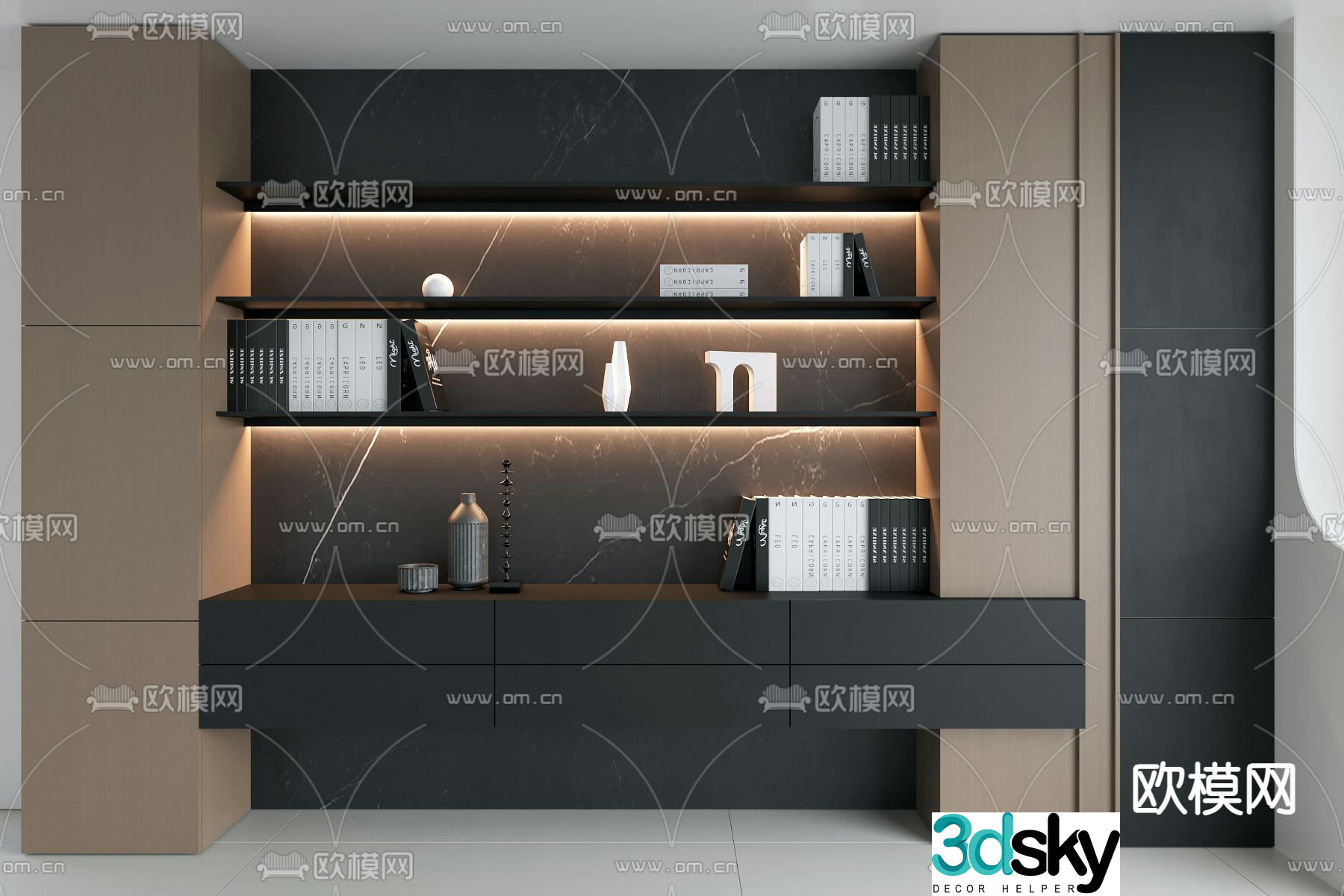Dark style decorative cabinet shelf 3d model