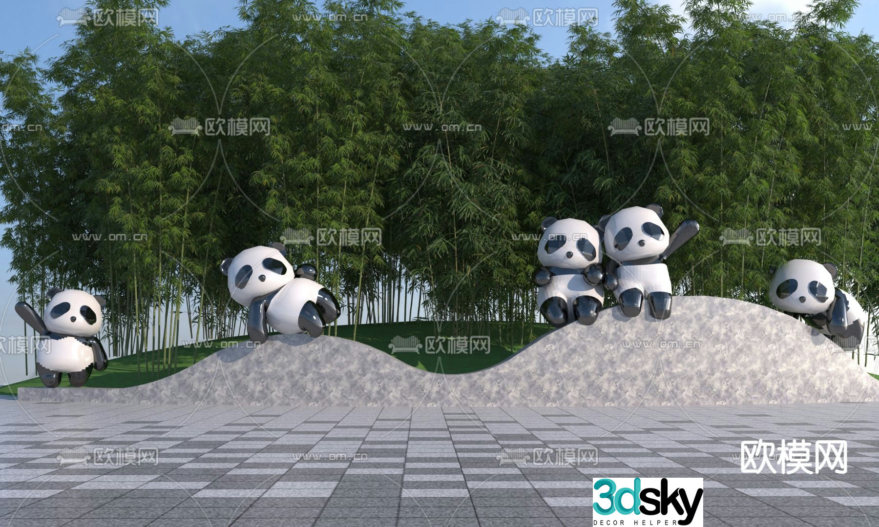 Panda sculpture city sculpture park sculpture 3d model