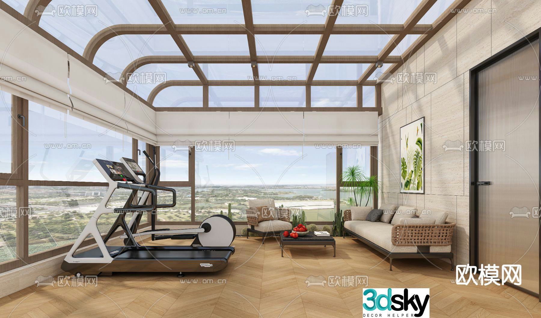 Modern sunroom rooftop balcony 3d model