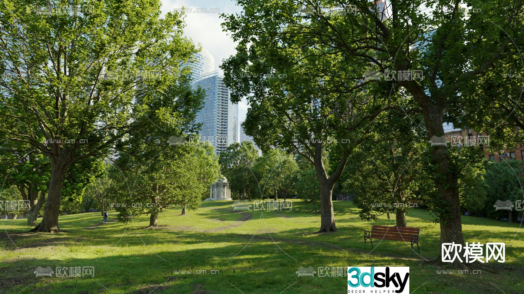 Park landscape shrubs and green plants lawn 3d model
