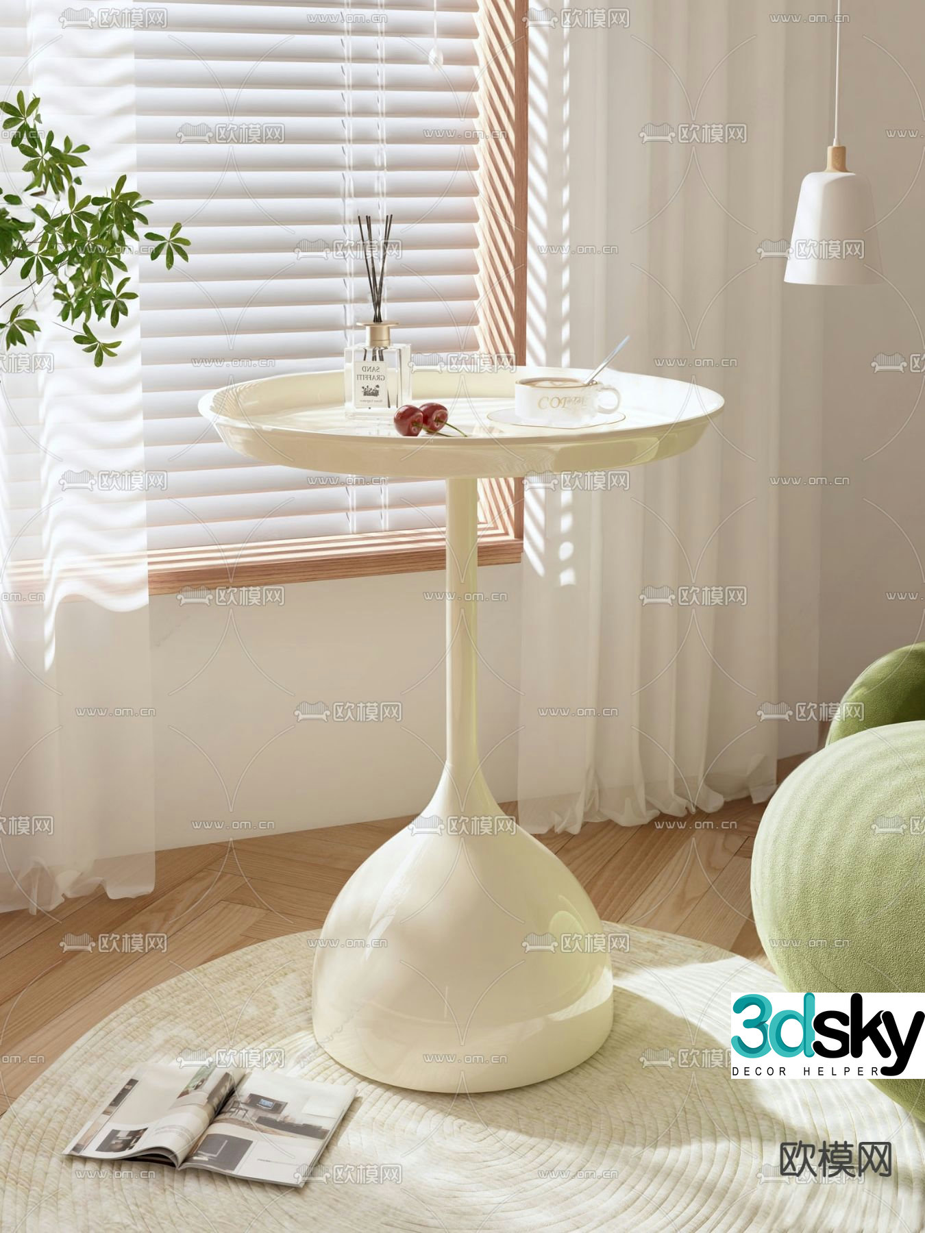 Creamy round table corner table side table 3D model