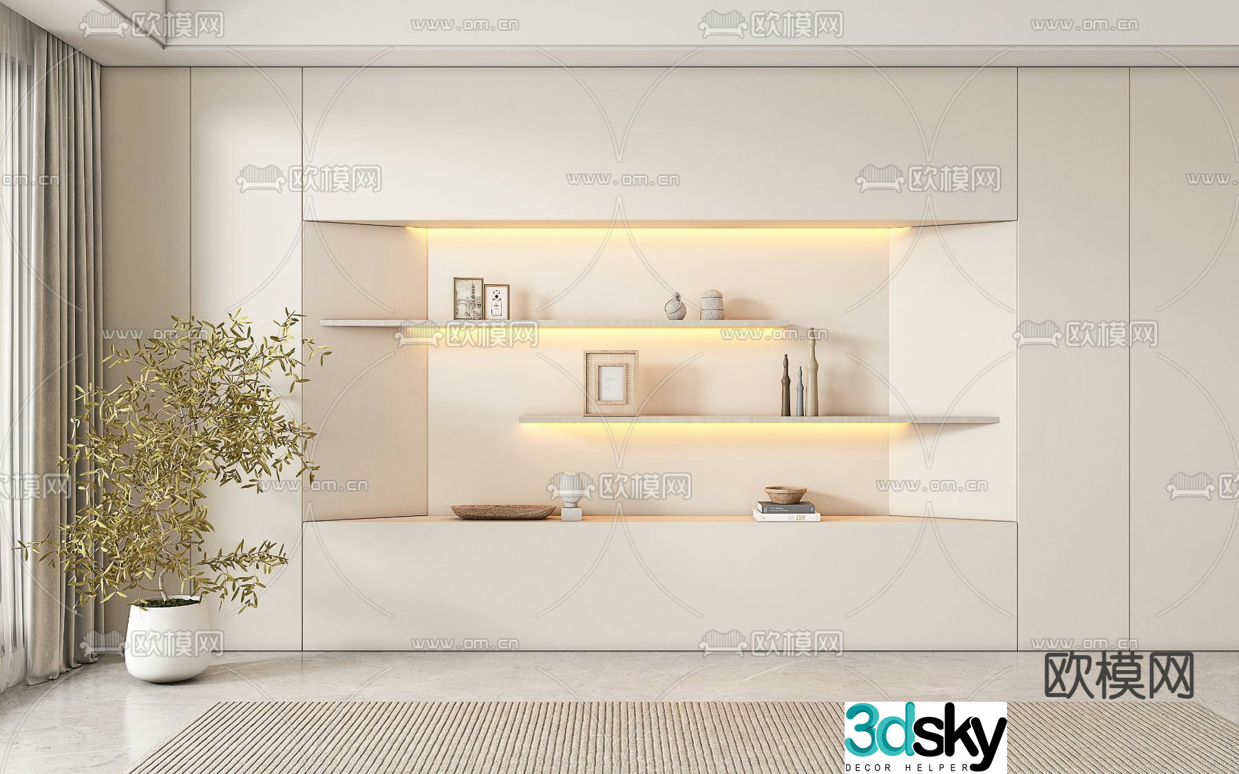Creamy Decoration Cabinet Shelf 3D Model