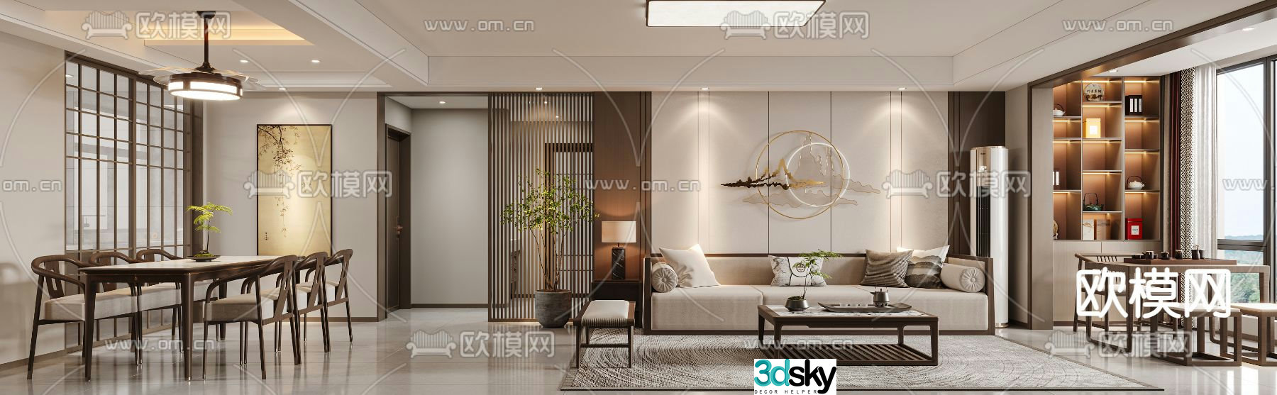 New Chinese style living and dining room 3D model