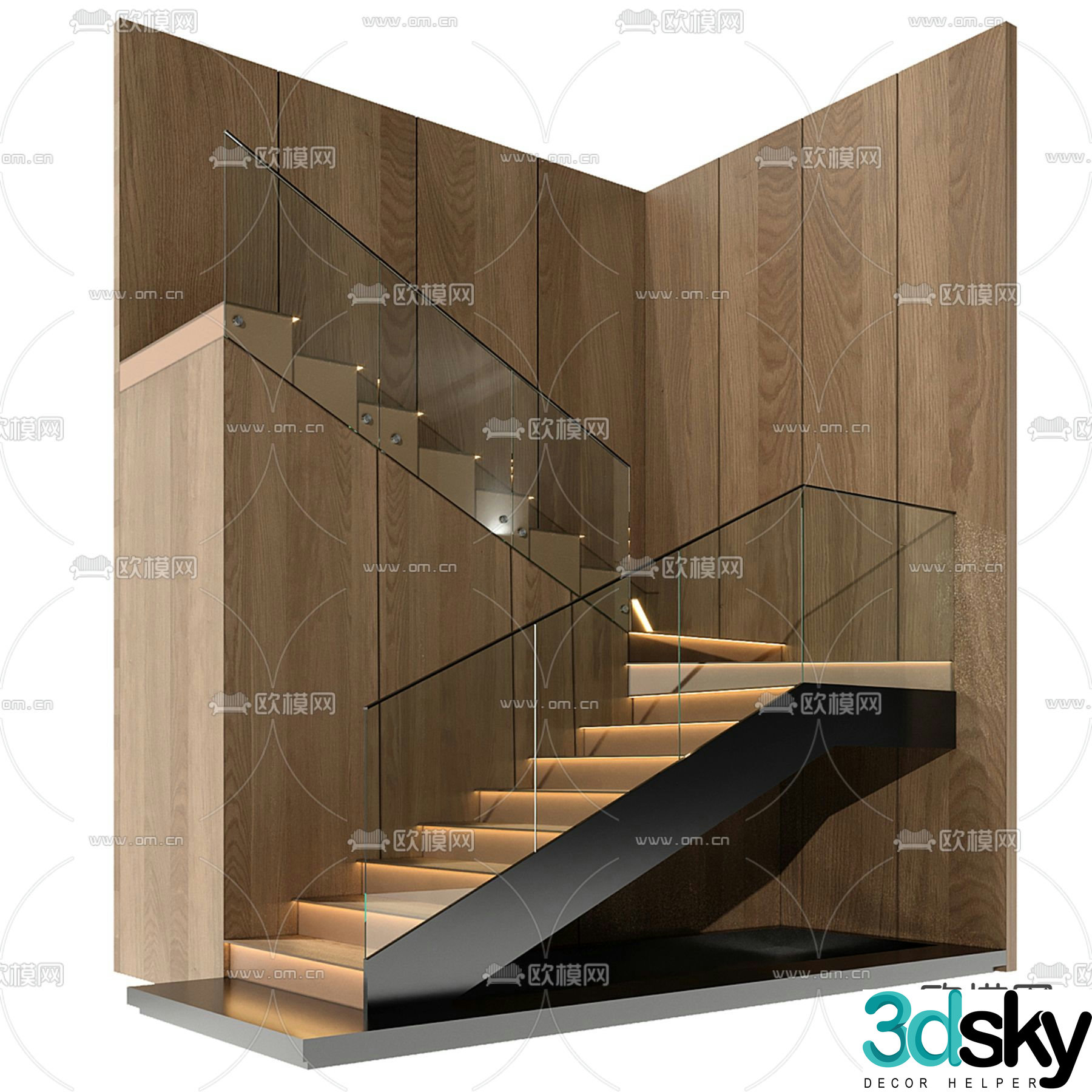 Corner Staircase Glass Handrail 3D Model