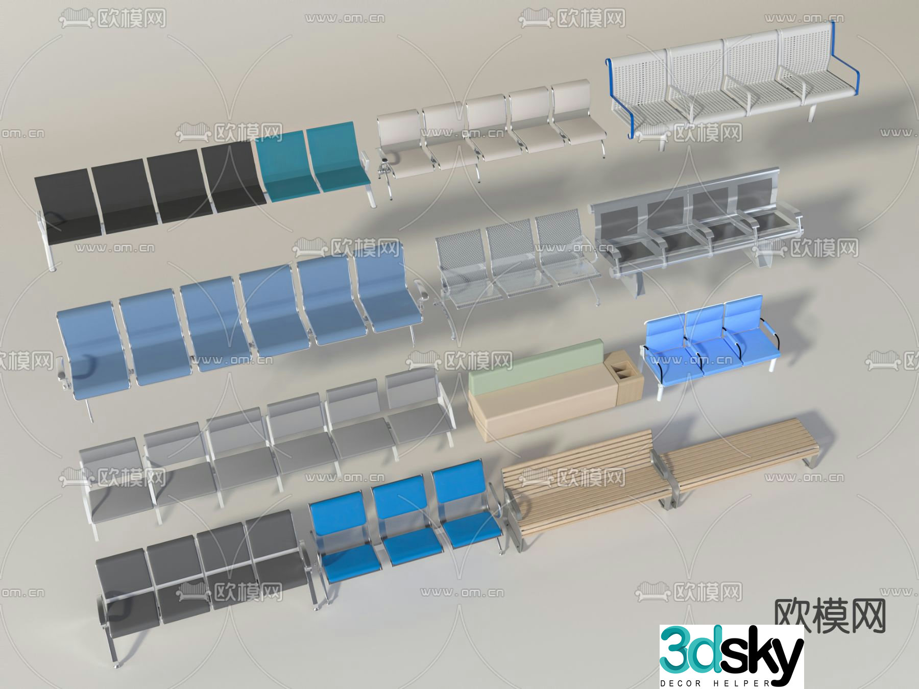 Public seats row seats 3d model