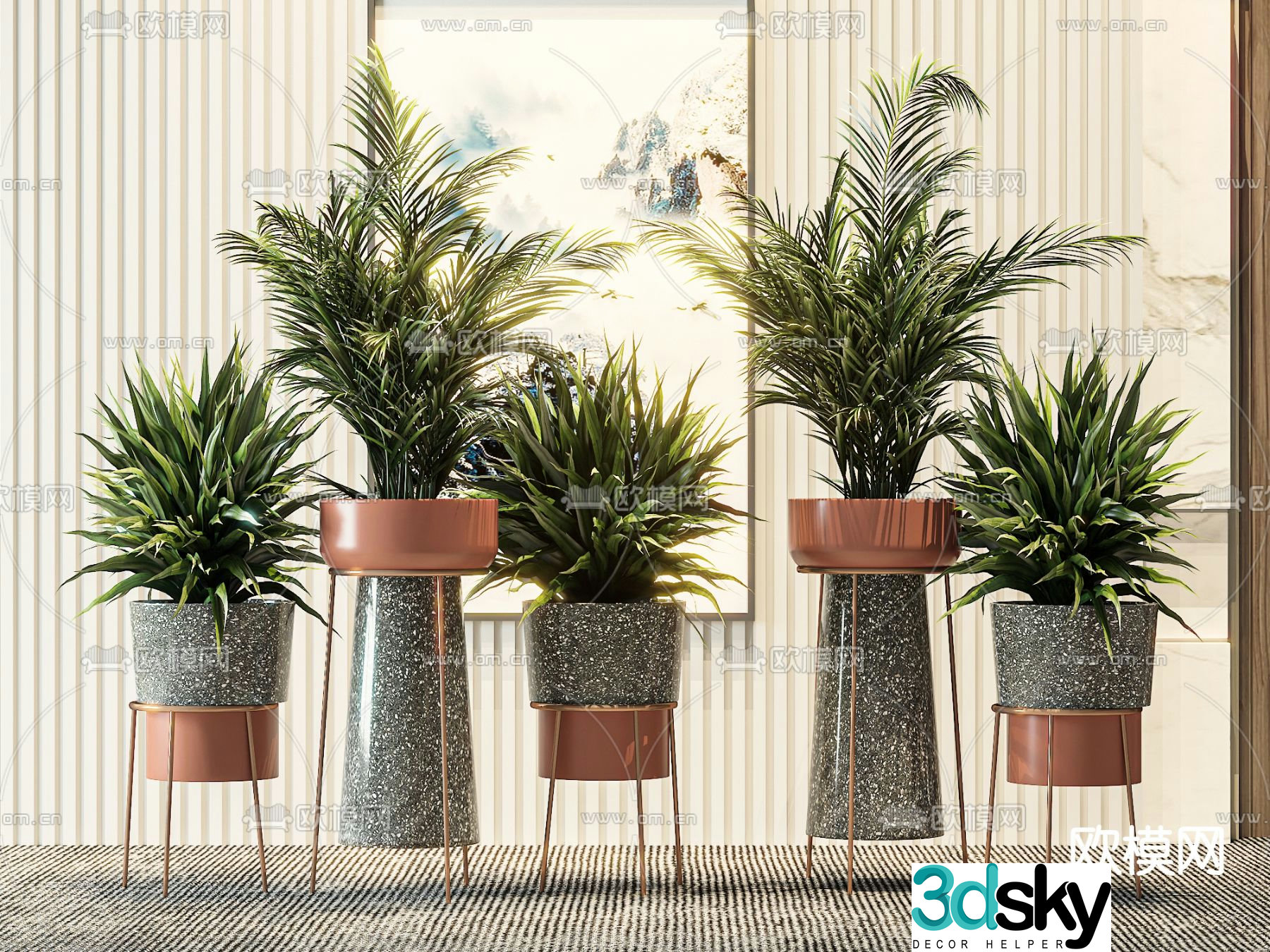 Plant potted plant scattered tail sunflower dense leaf bamboo banana 3D model