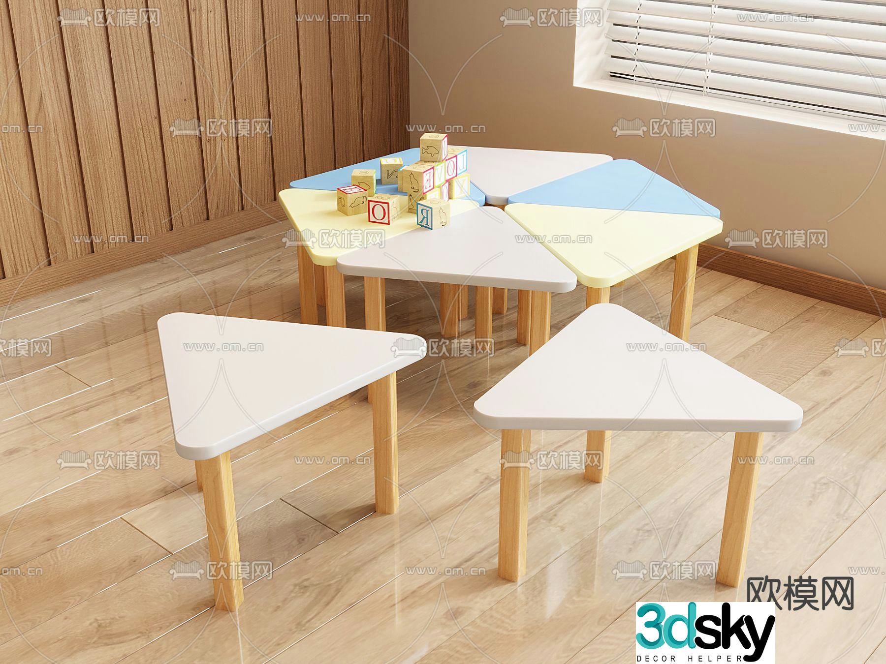 Hexagonal splicing children’s table reading desk 3D model