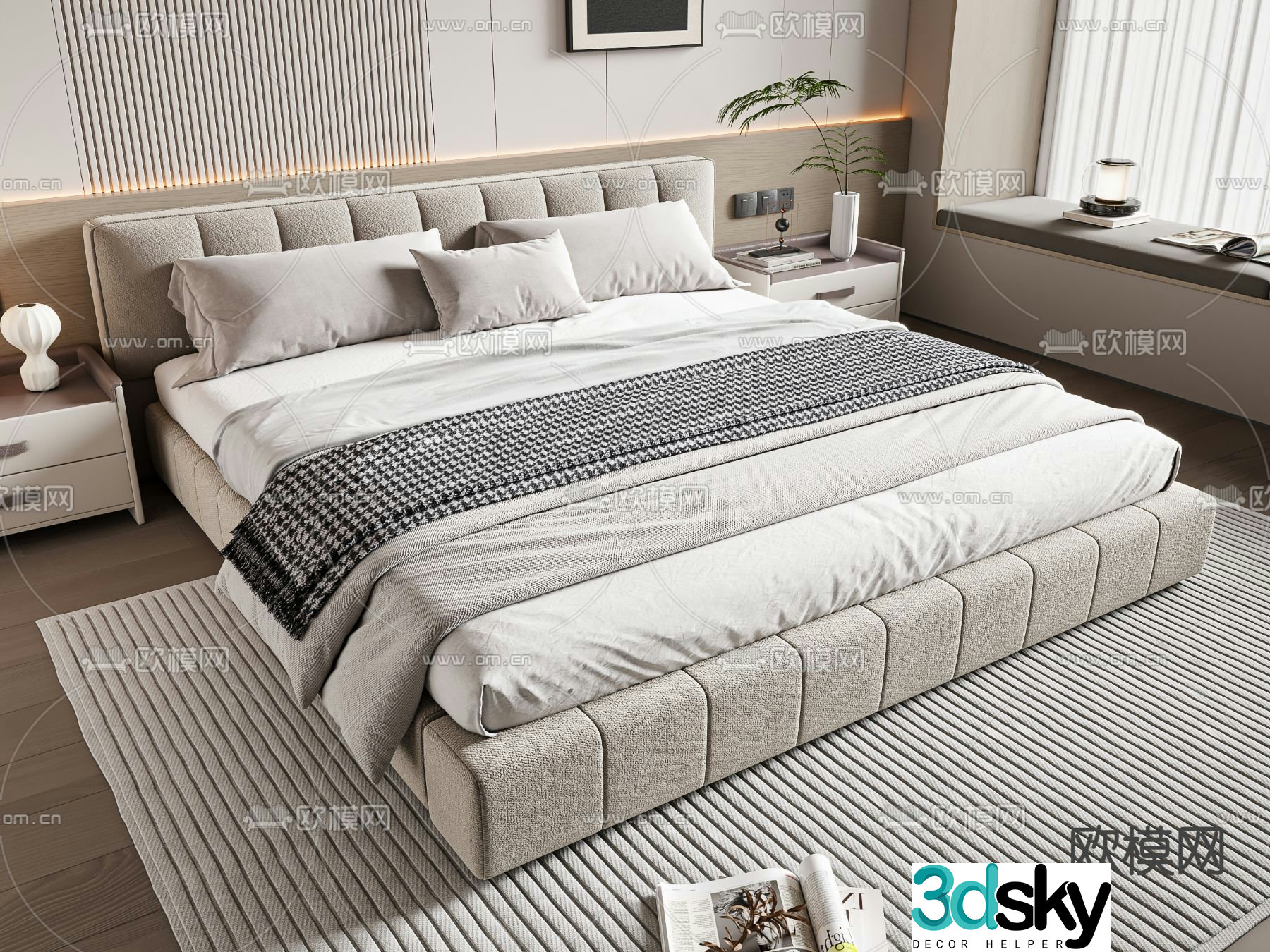 Modern double bed 3d model