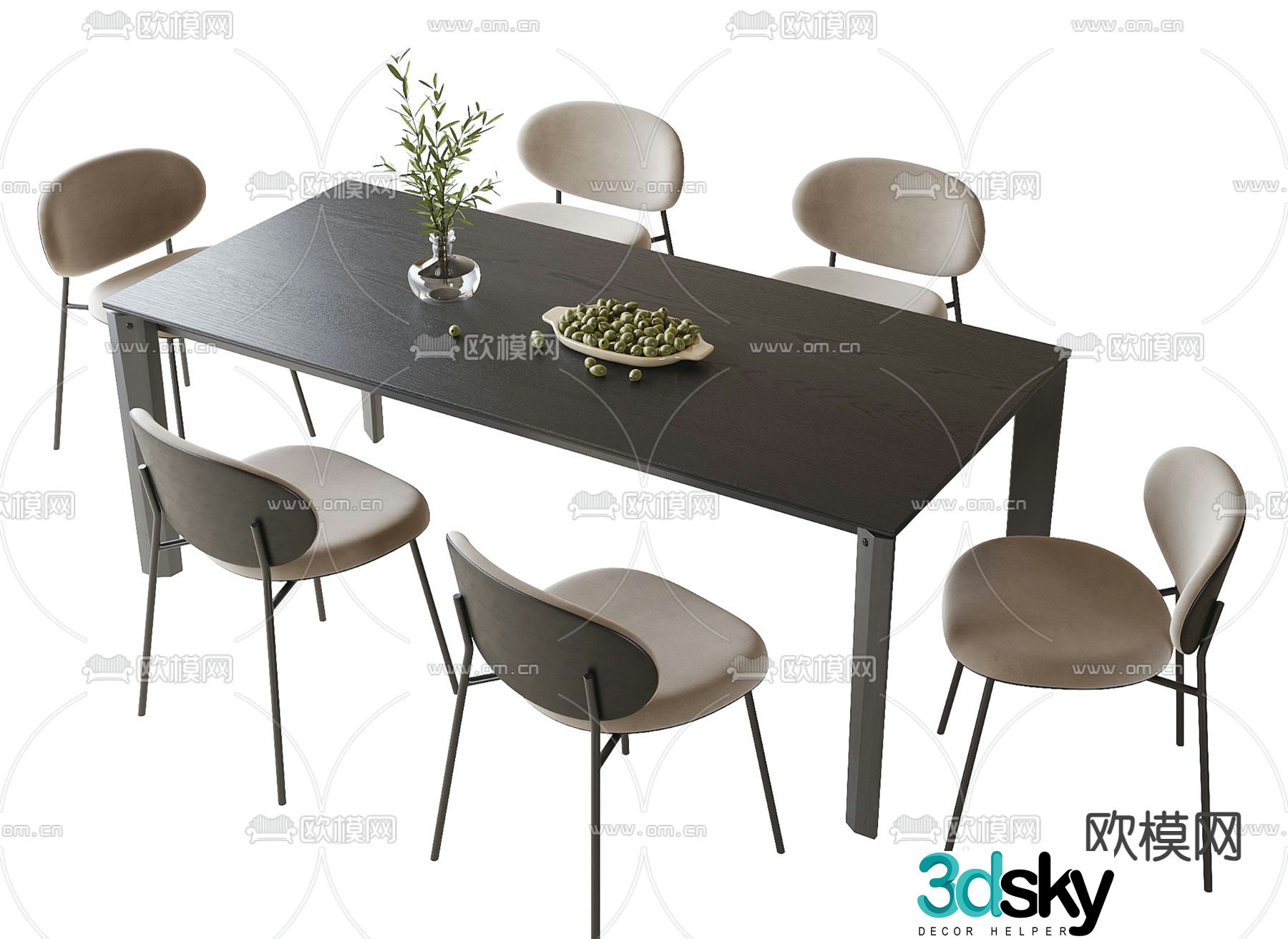 Modern dining table and chairs 3d model