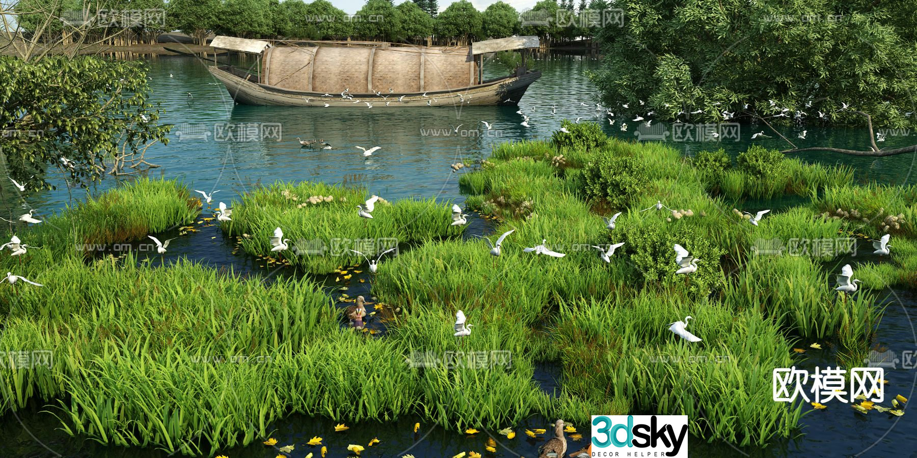 Park landscape waterfront landscape 3d model