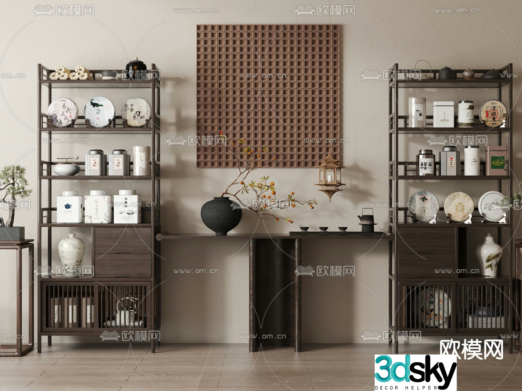 New Chinese style antique shelf end viewing platform 3D model