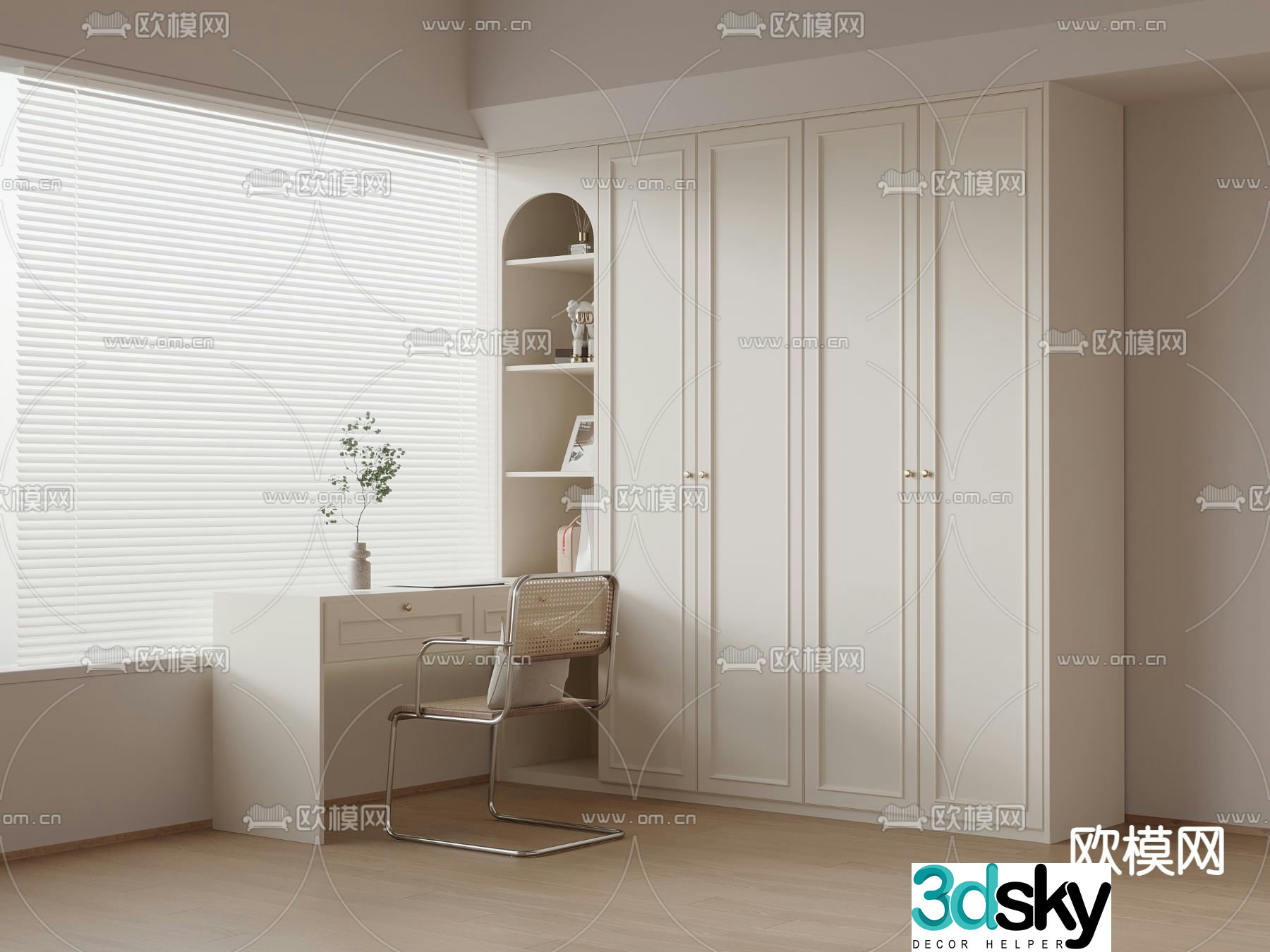 Cream wardrobe integrated wardrobe 3d model