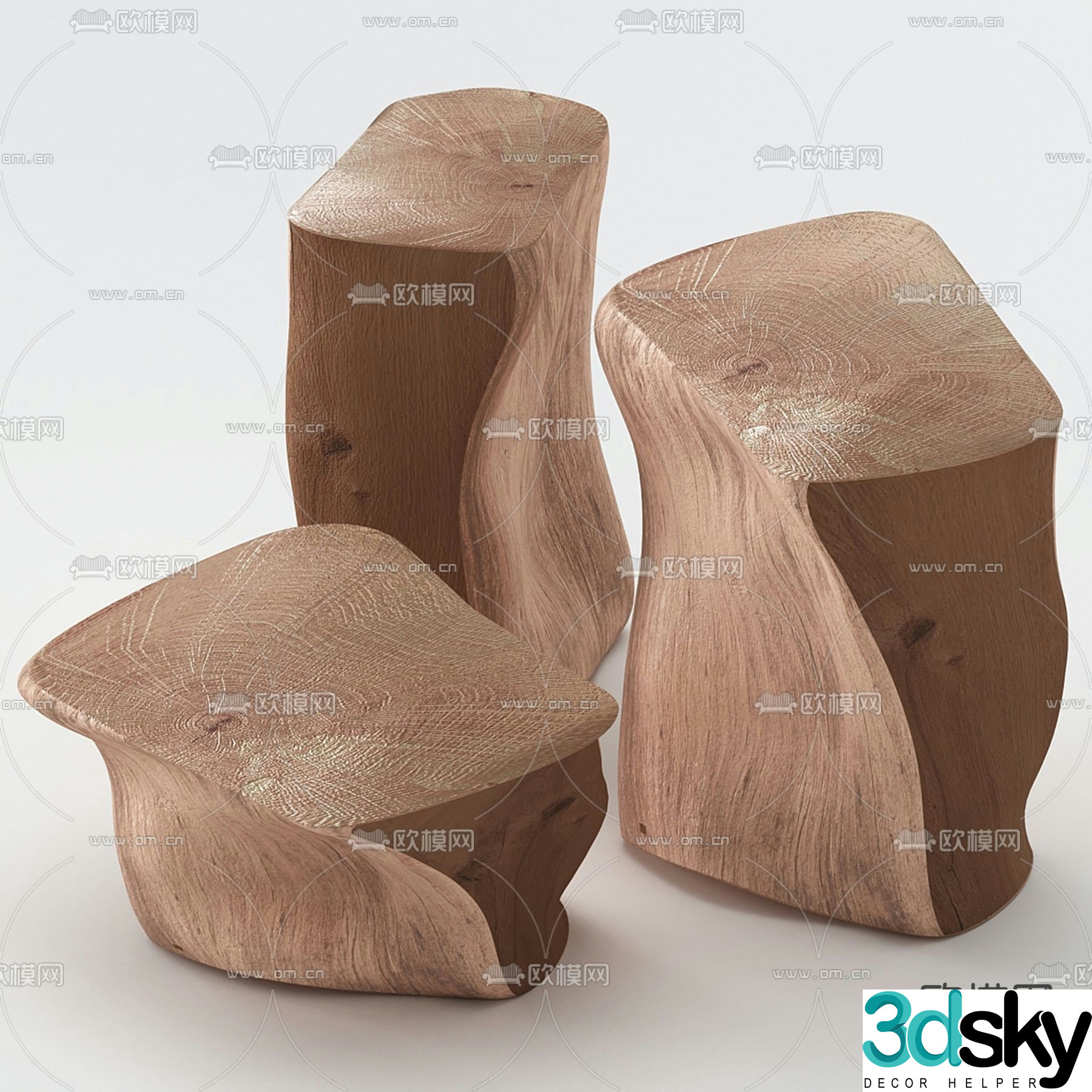 Modern wooden wooden pier stool 3d model
