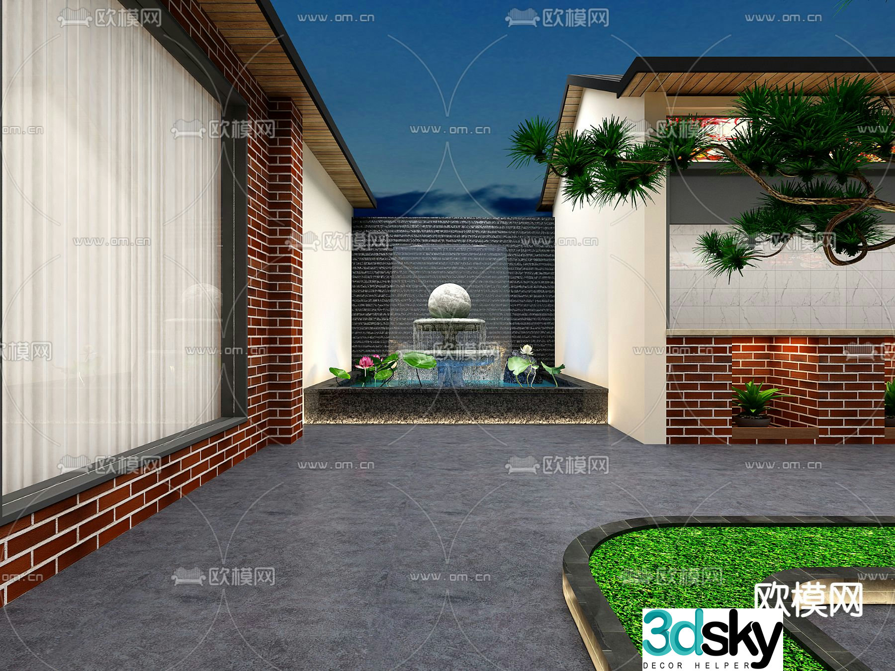 New Chinese style rockery waterscape 3D model