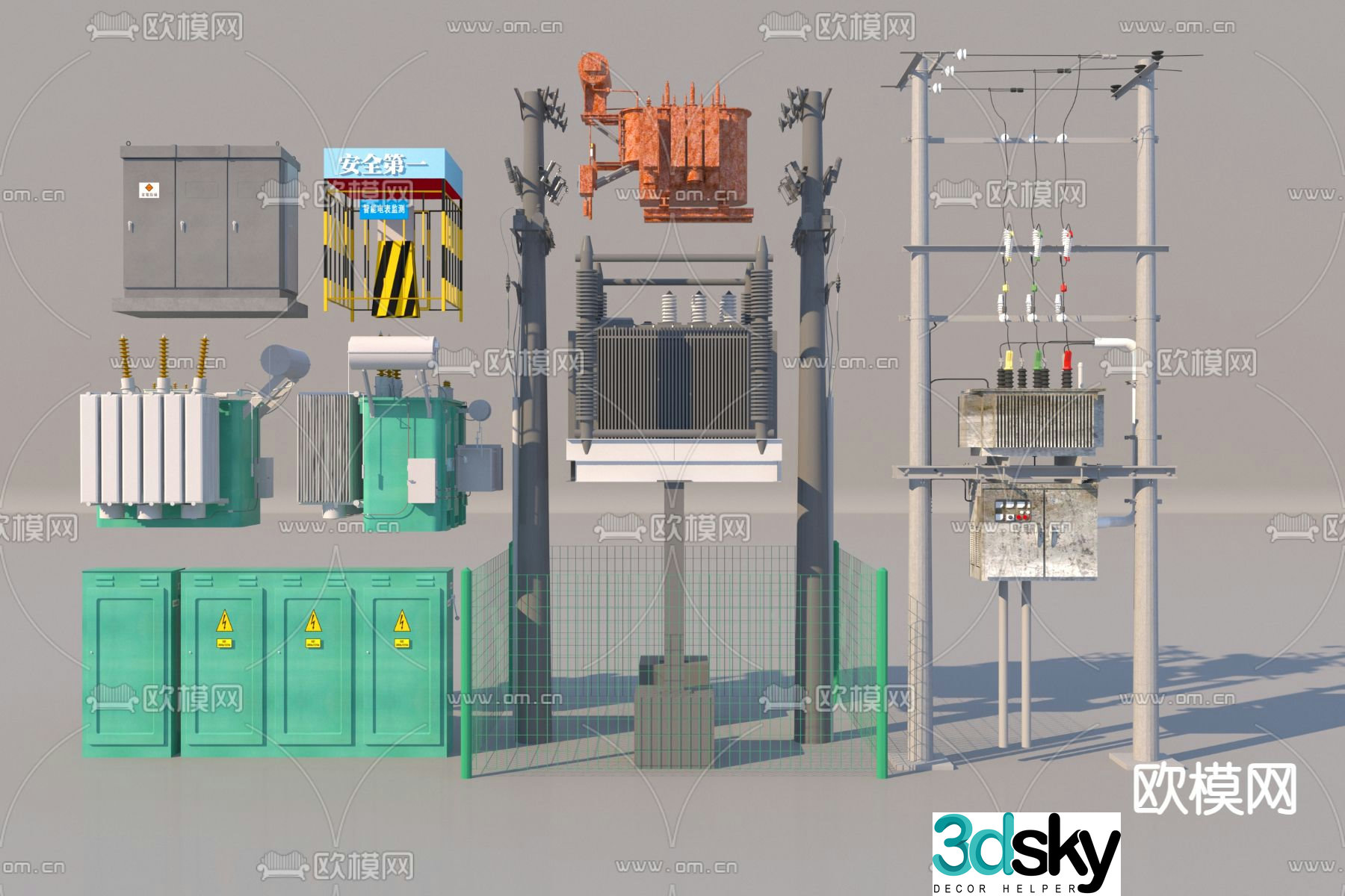 Telephone pole transformer high voltage electrical box 3d model